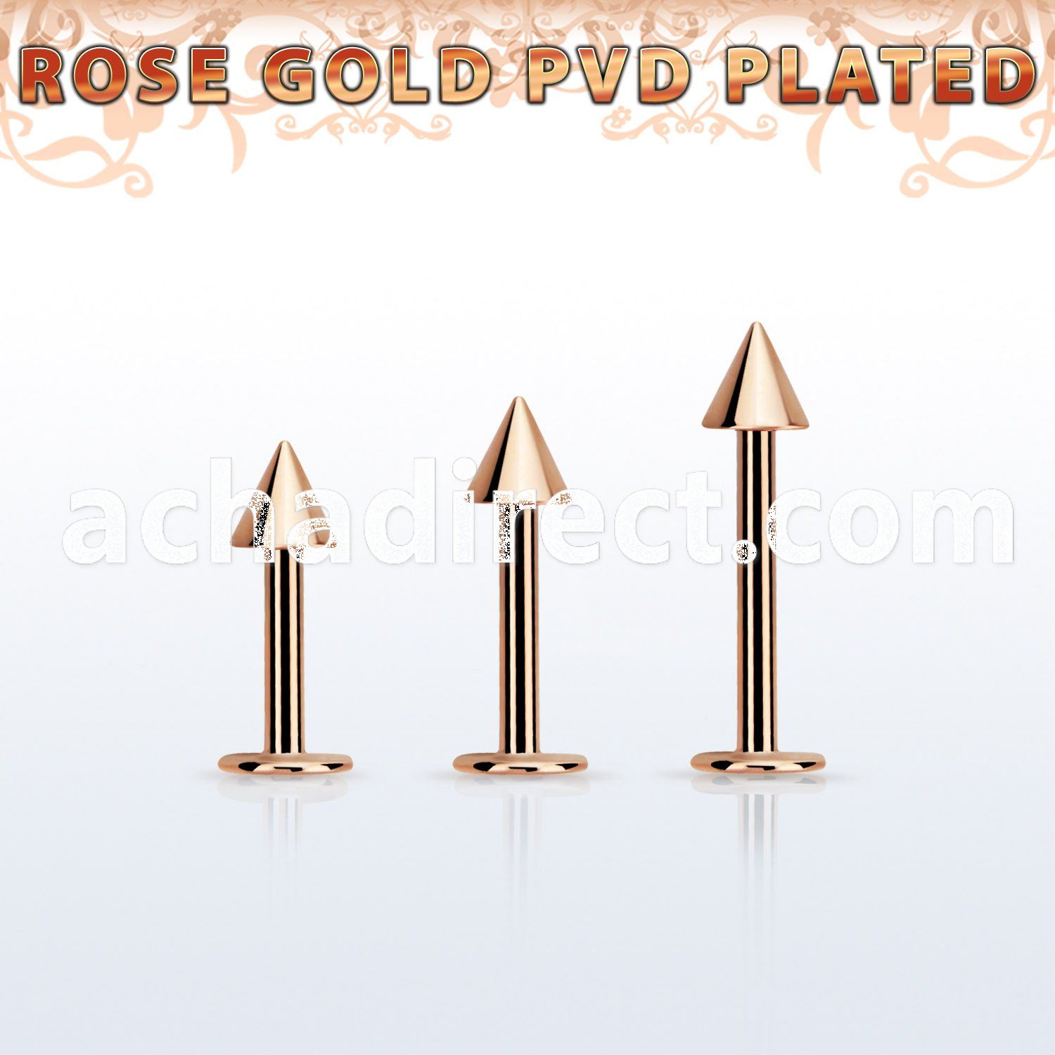 lbttcn4s rose gold steel labret with a 4mm cone