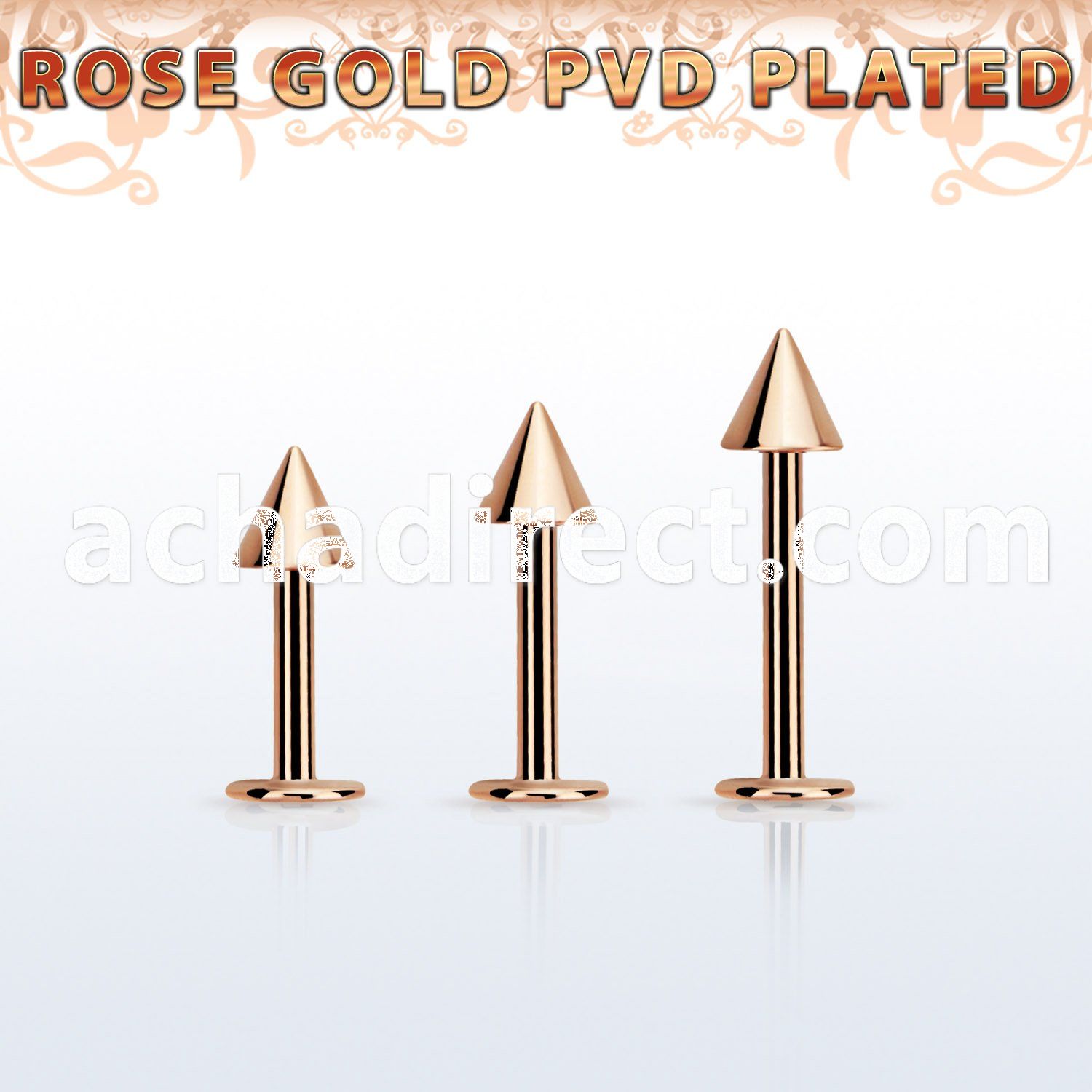 lbttcn5s rose gold steel labret with a 5mm cone