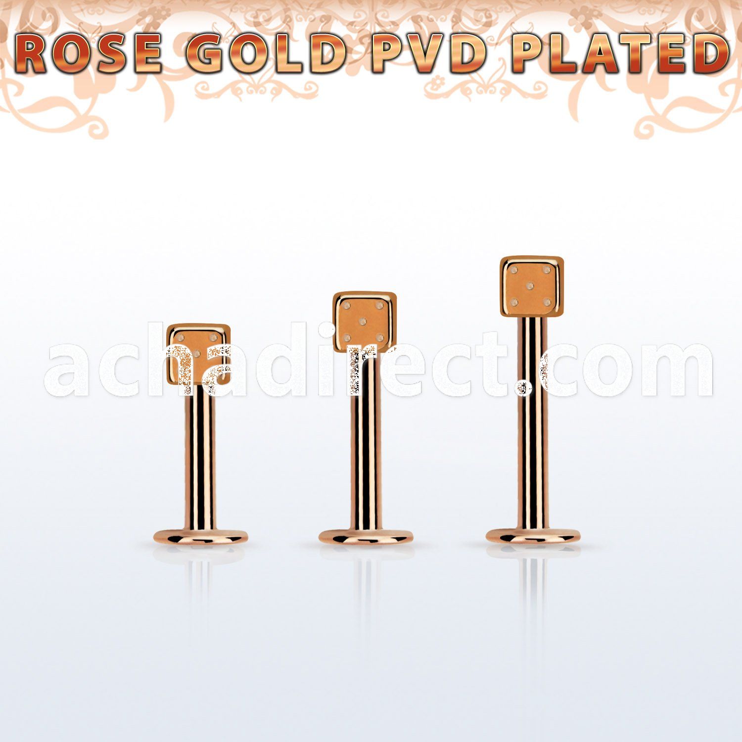 lbttdi25 rose gold steel triple tragus piercing with a 2.5mm dice