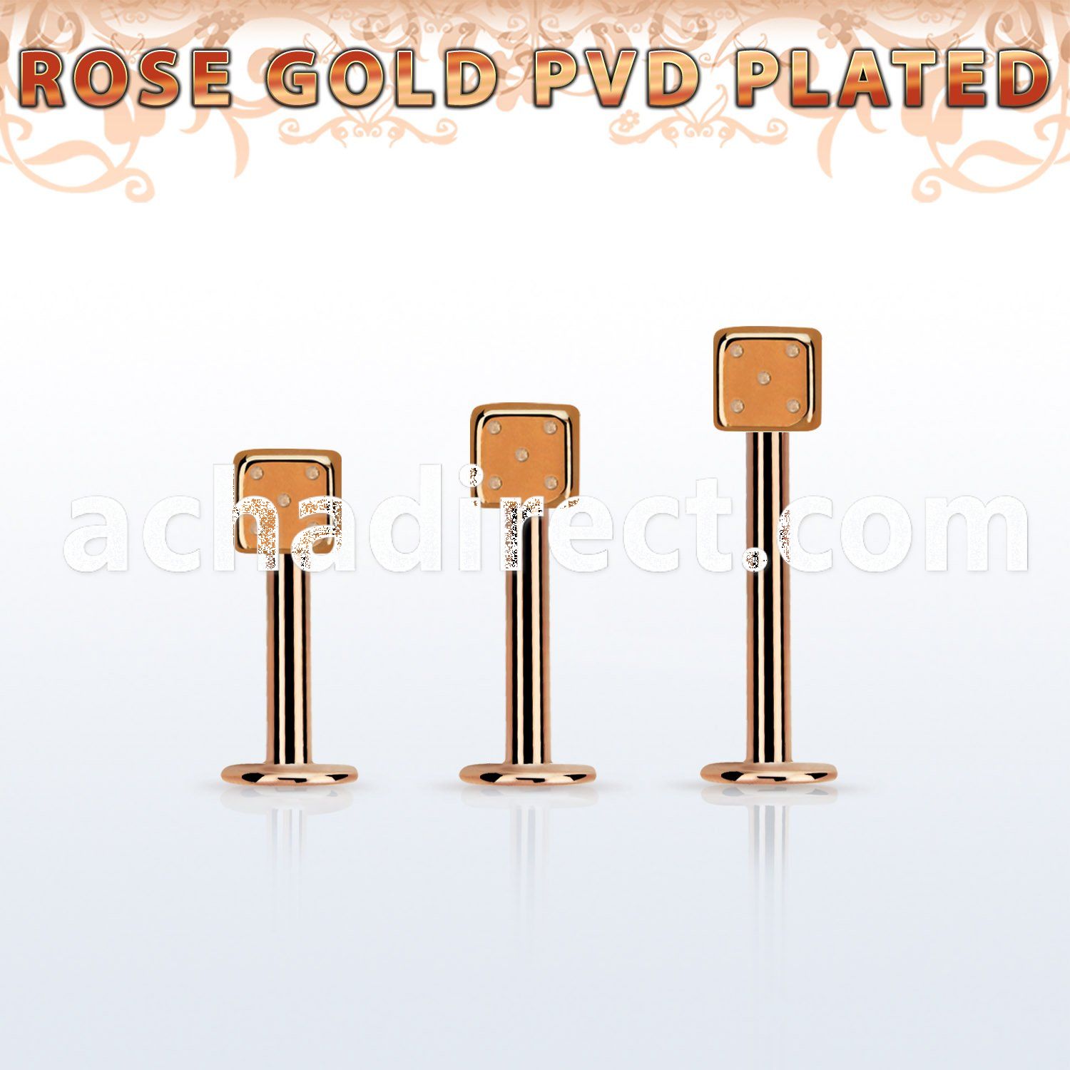 lbttdi3 rose gold steel triple tragus piercing with a 3mm dice