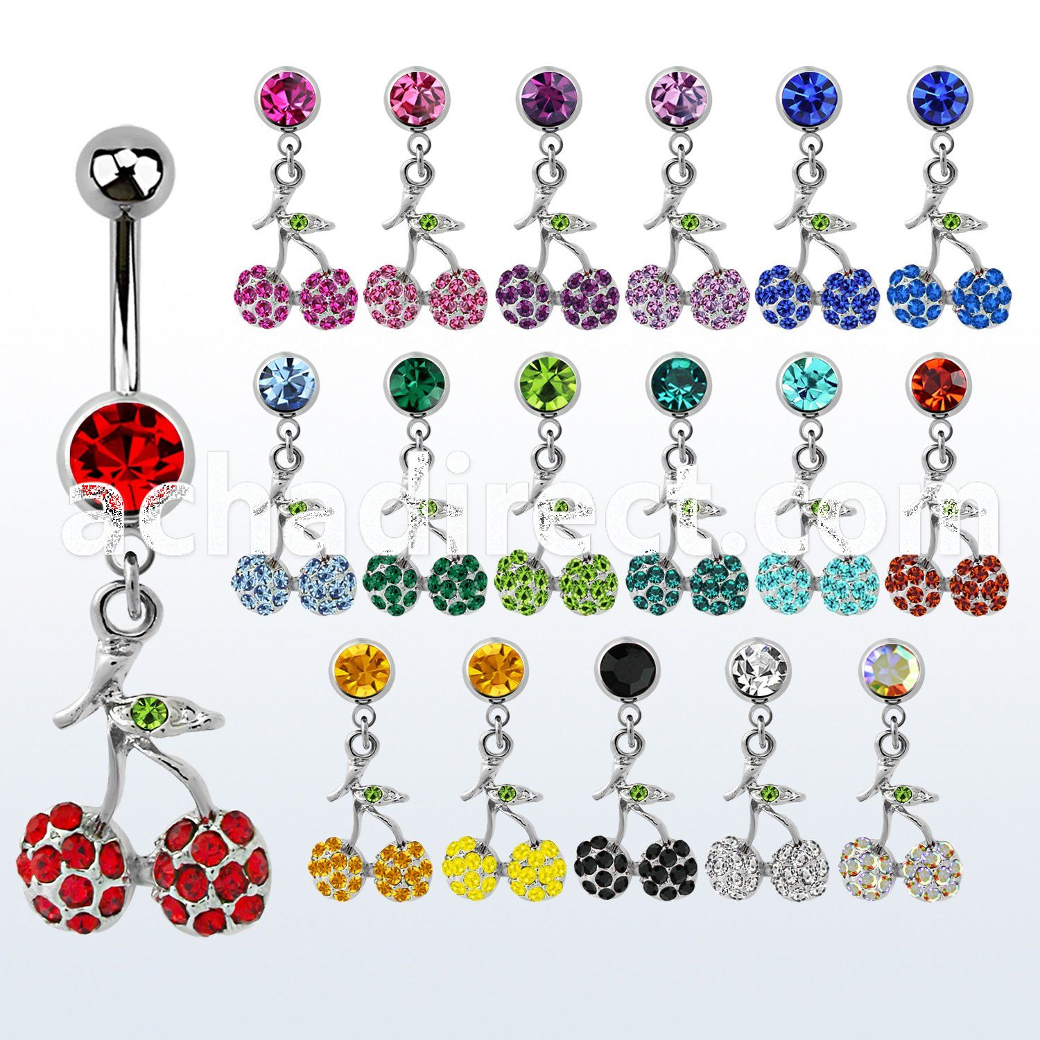 mcd354 316l steel belly banana w jewel ball crystal cherry