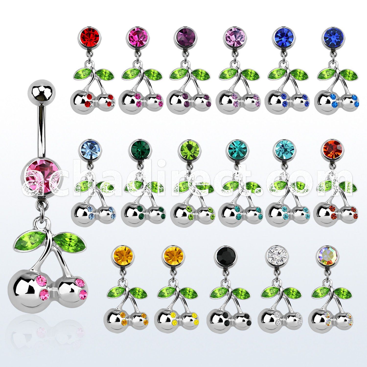 mcd361 steel belly banana w a dangling pair of crystal apples