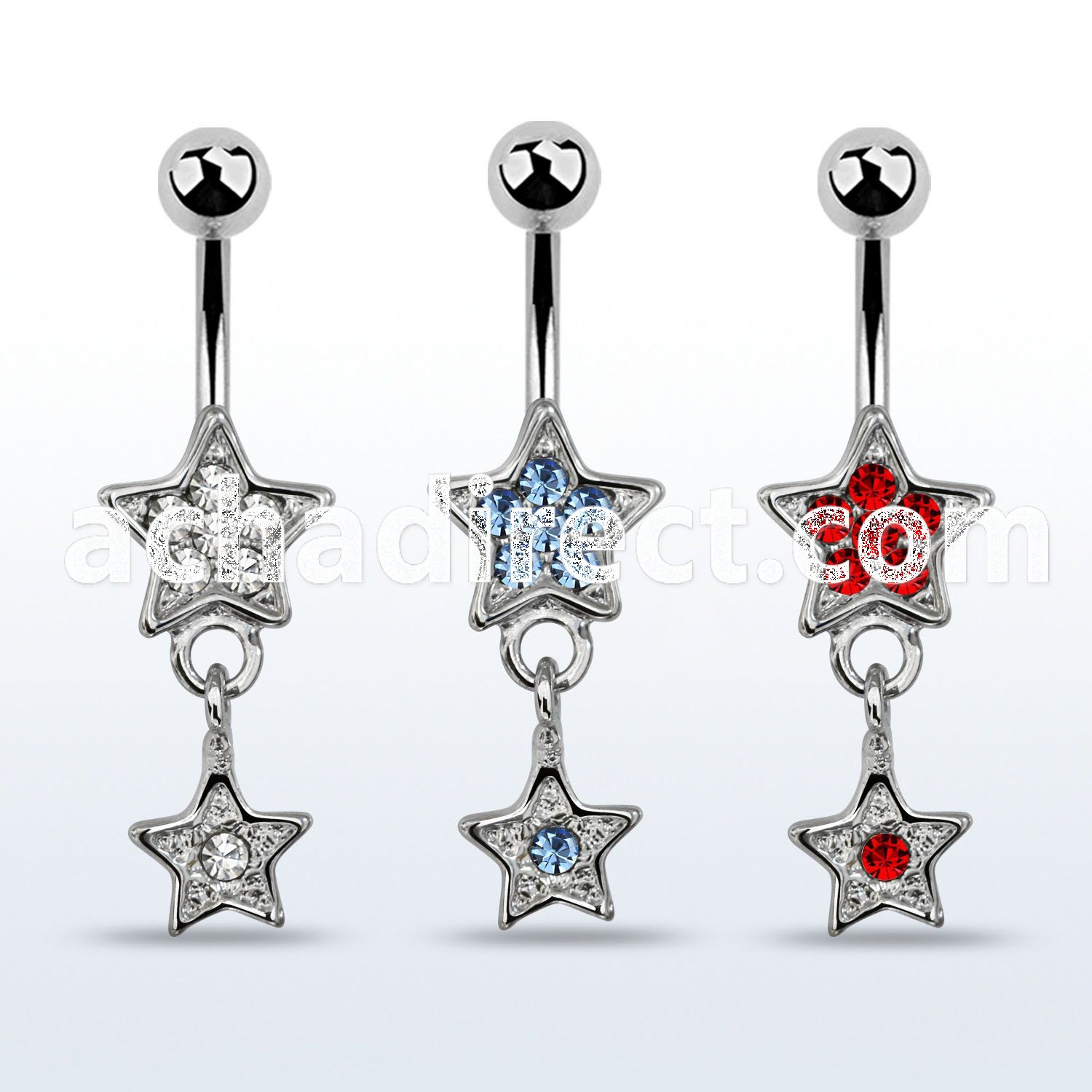mcd367 316l steel belly banana w crystal star dangling star