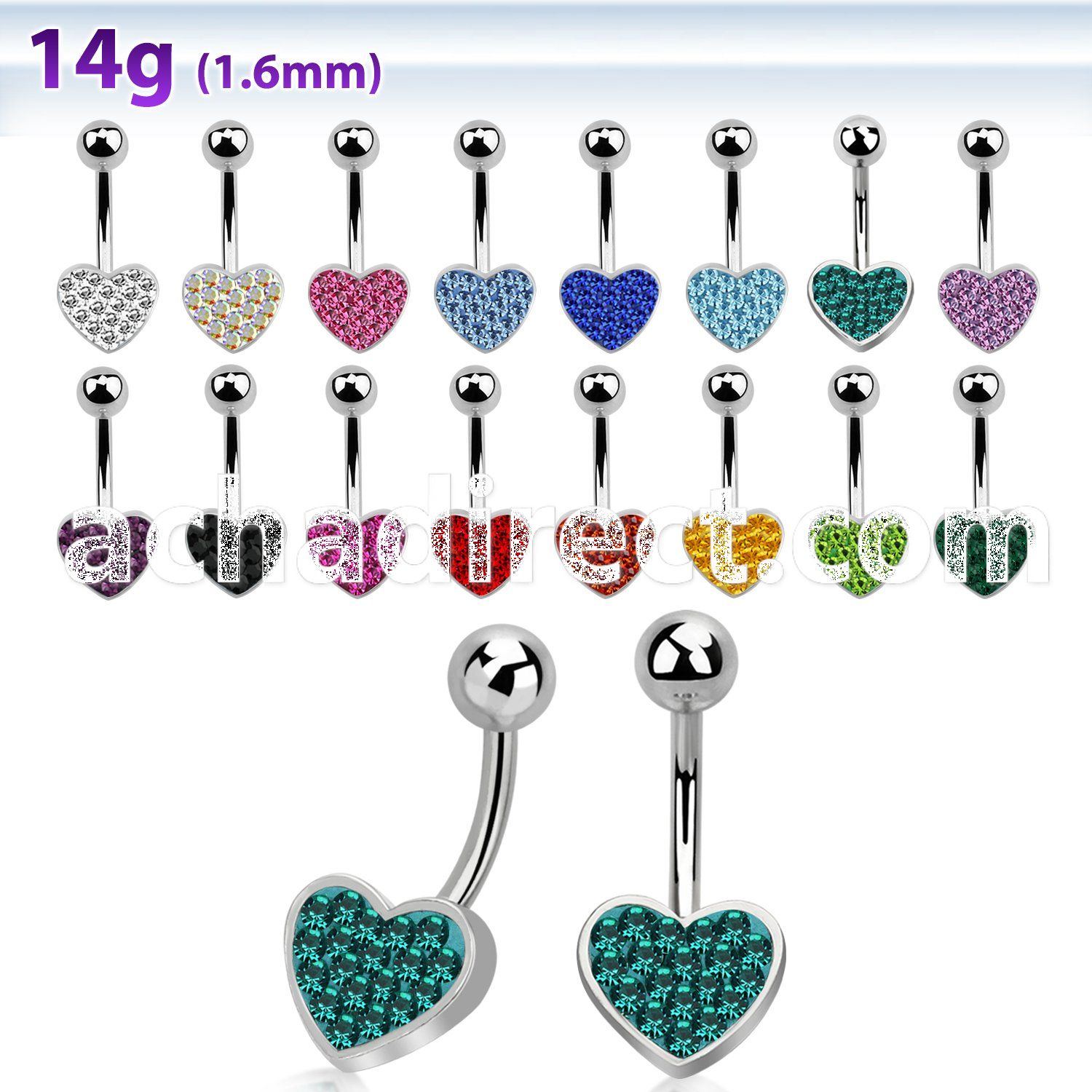 mcd372 316l steel belly banana with ferido glued crystal heart