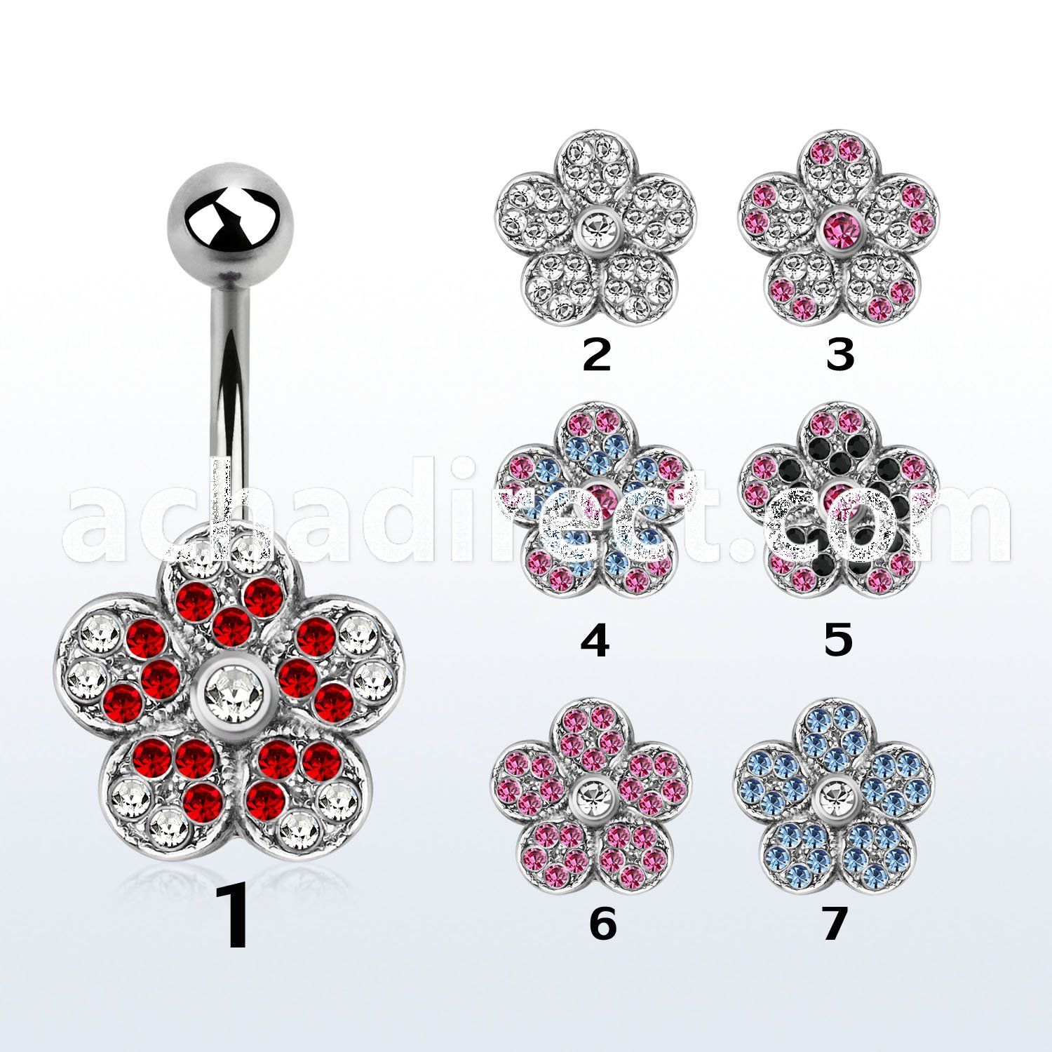 mcd378 316l steel belly banana with 2 color crystal flower