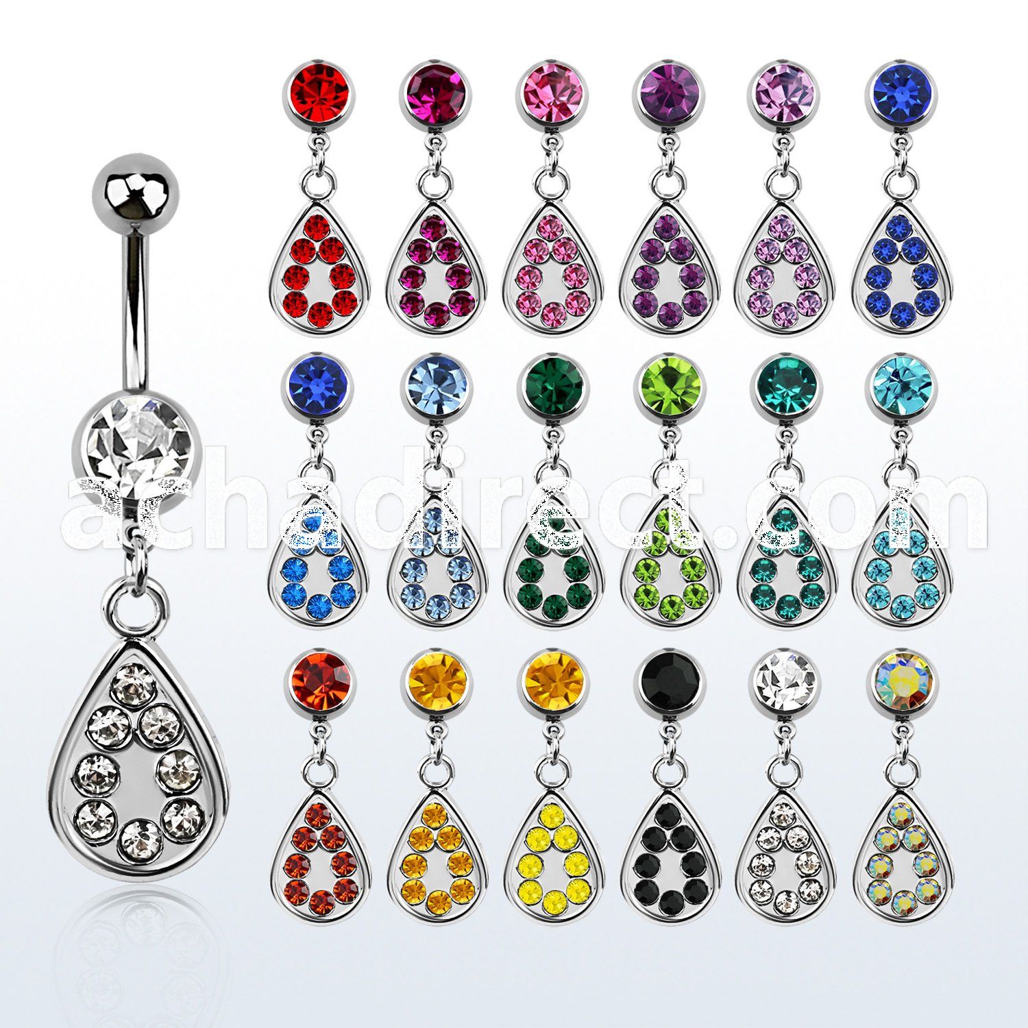 mcd403 316l steel belly banana with dangling teardrop