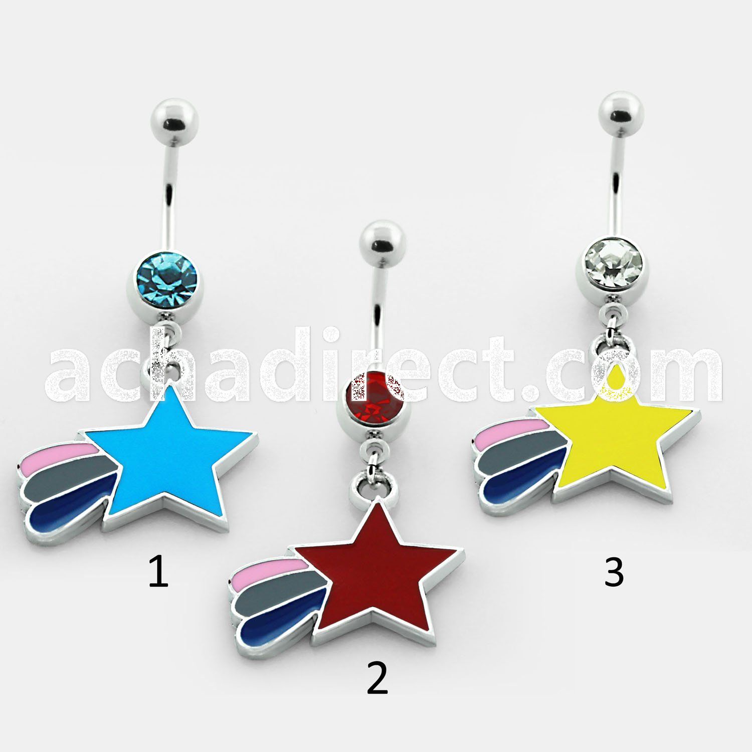 mcd410 316l steel belly banana w dangling painted falling star