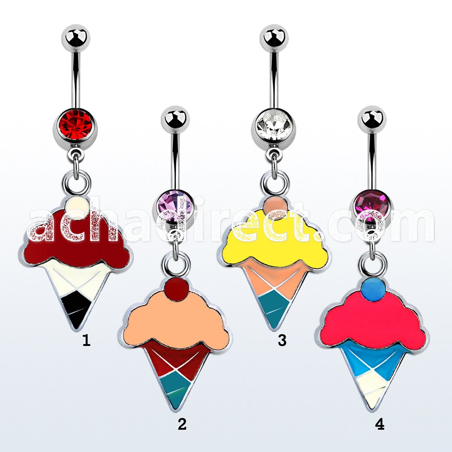 mcd412 316l steel belly banana w painted ice cream cone dangle