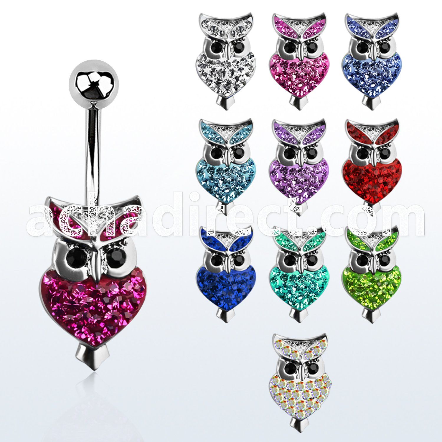 mcd416 316l steel belly banana with ferido glued crystal owl