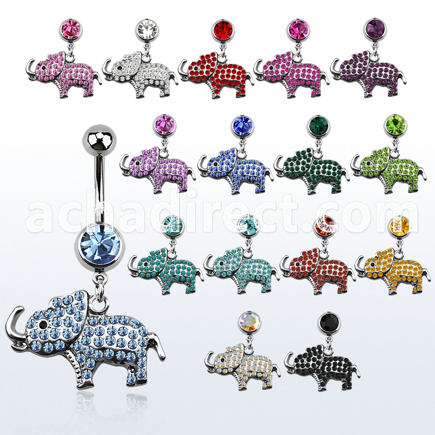 mcd457 belly banana w a dangling crystal studded baby elephant