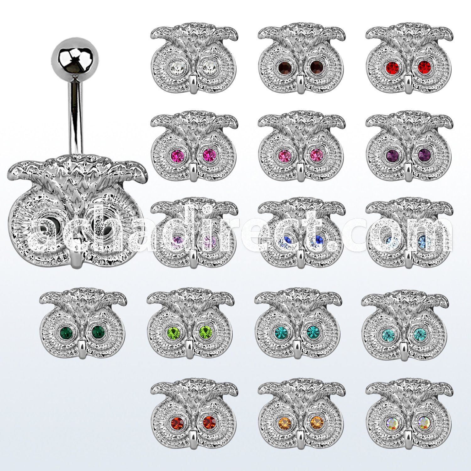 mcd466 belly banana, 14g (1.6mm) with lower crystal owl face