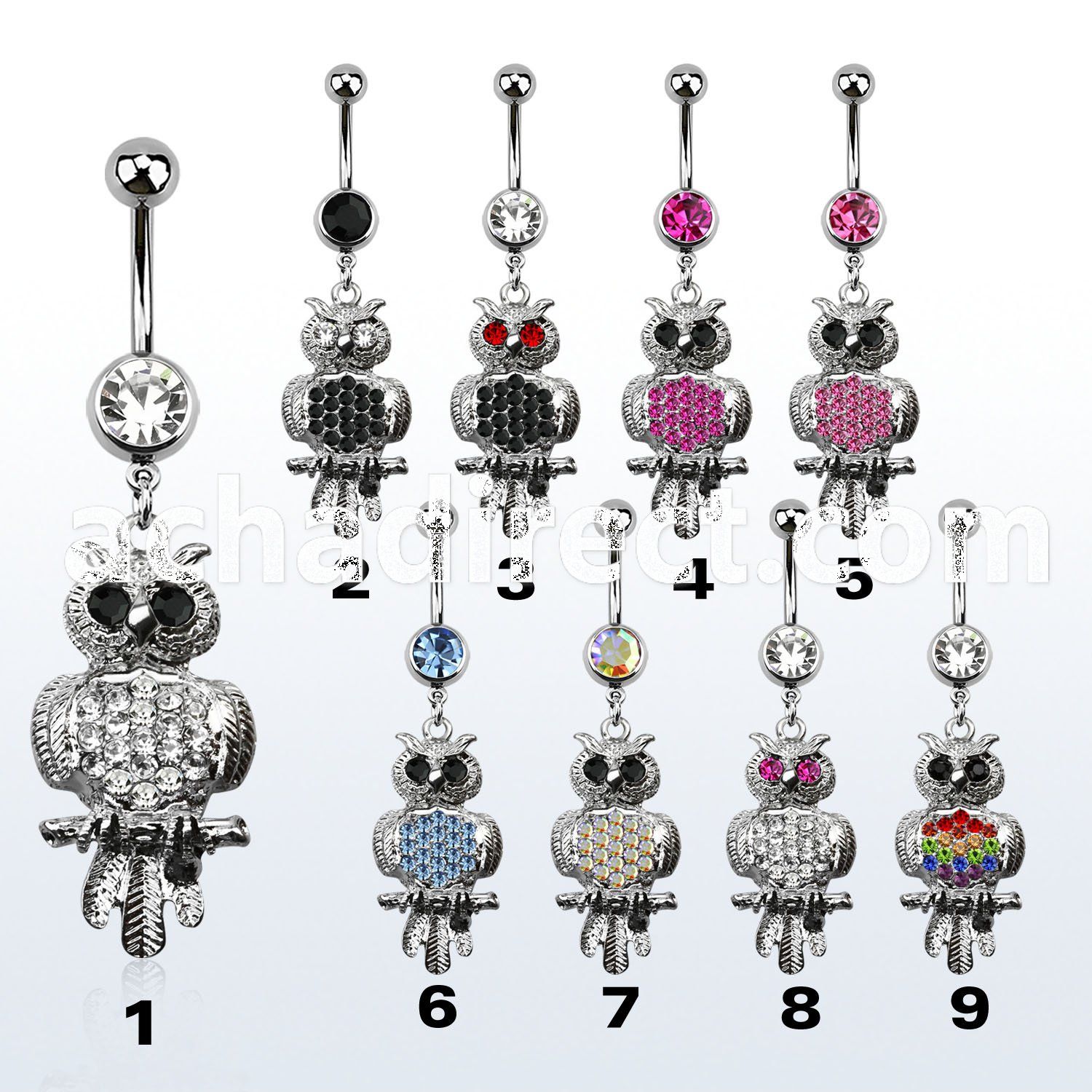 mcd468 belly banana w a dangling crystal owl on a branch