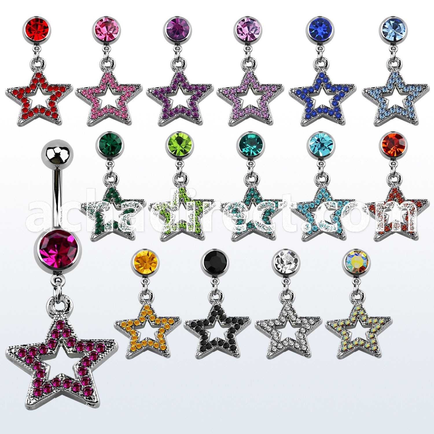 mcd488 316l steel belly banana w dangling crystal studded star