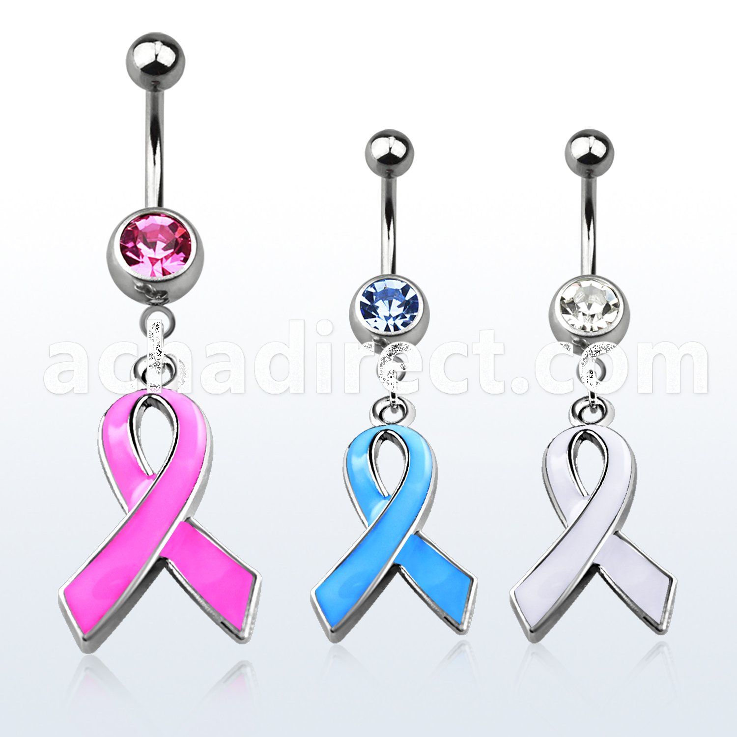 mcd501 316l steel belly banana with jewel ball painted ribbon