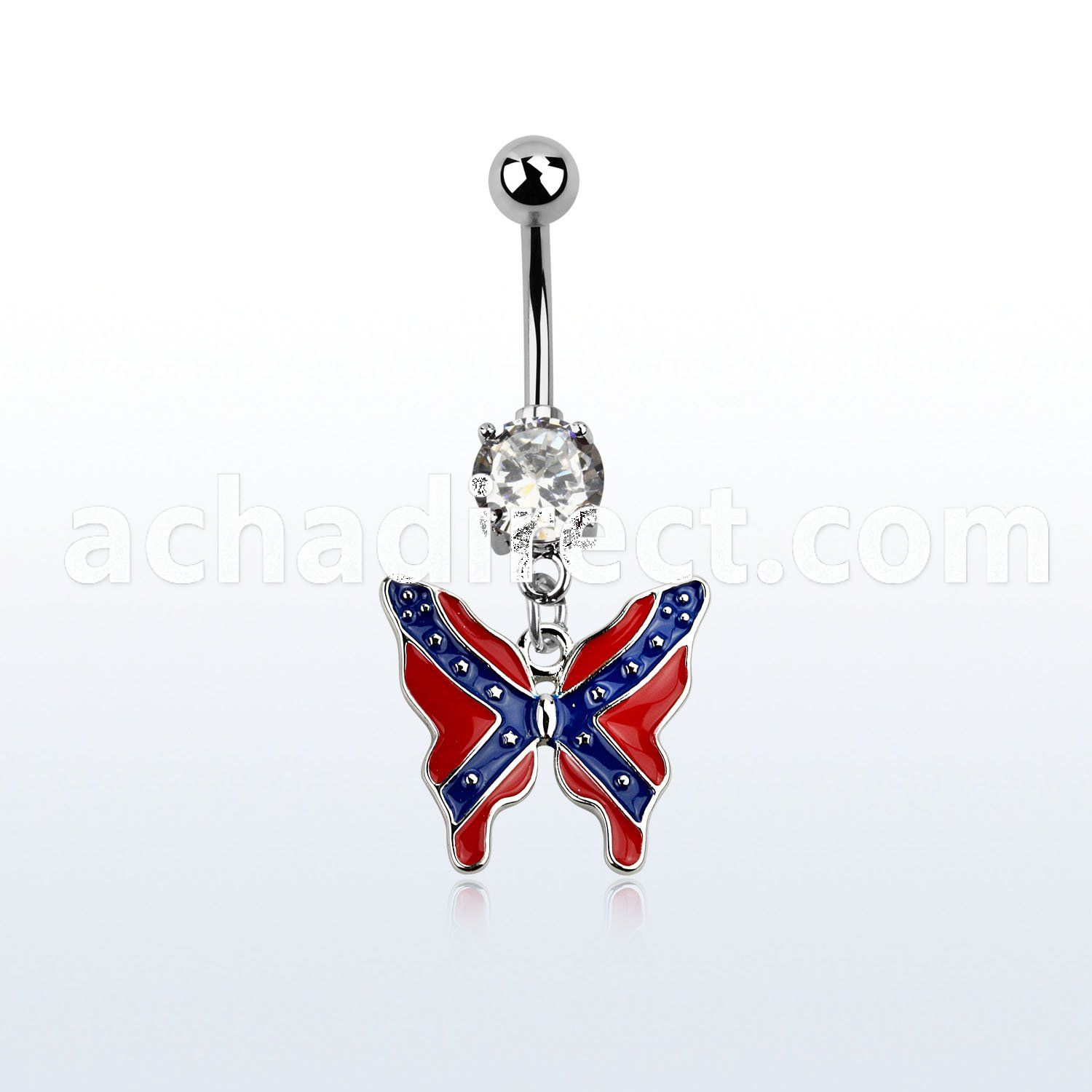 mcd506x cz belly banana w dangling butterly in confederate color