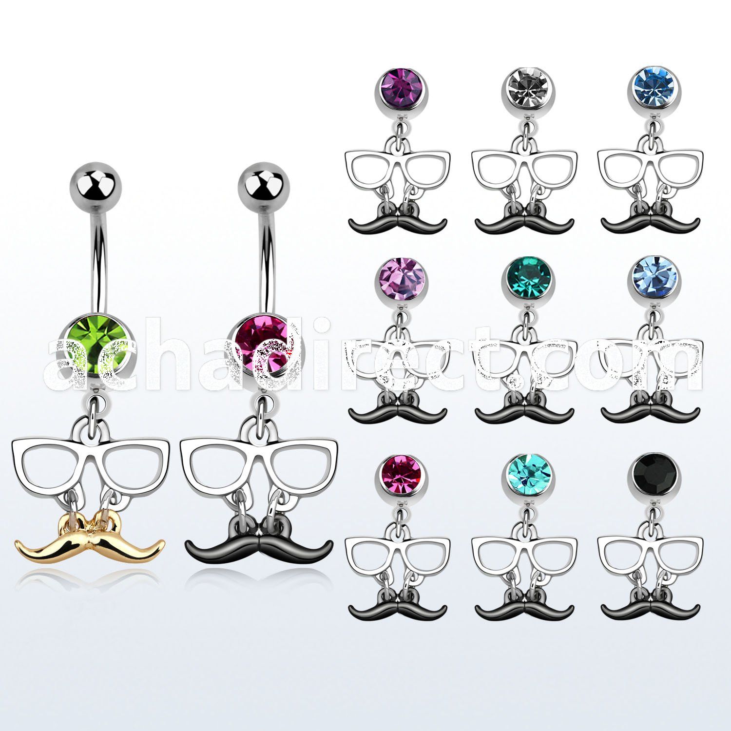 mcd507 316l steel belly banana w a dangling mustache w glasses