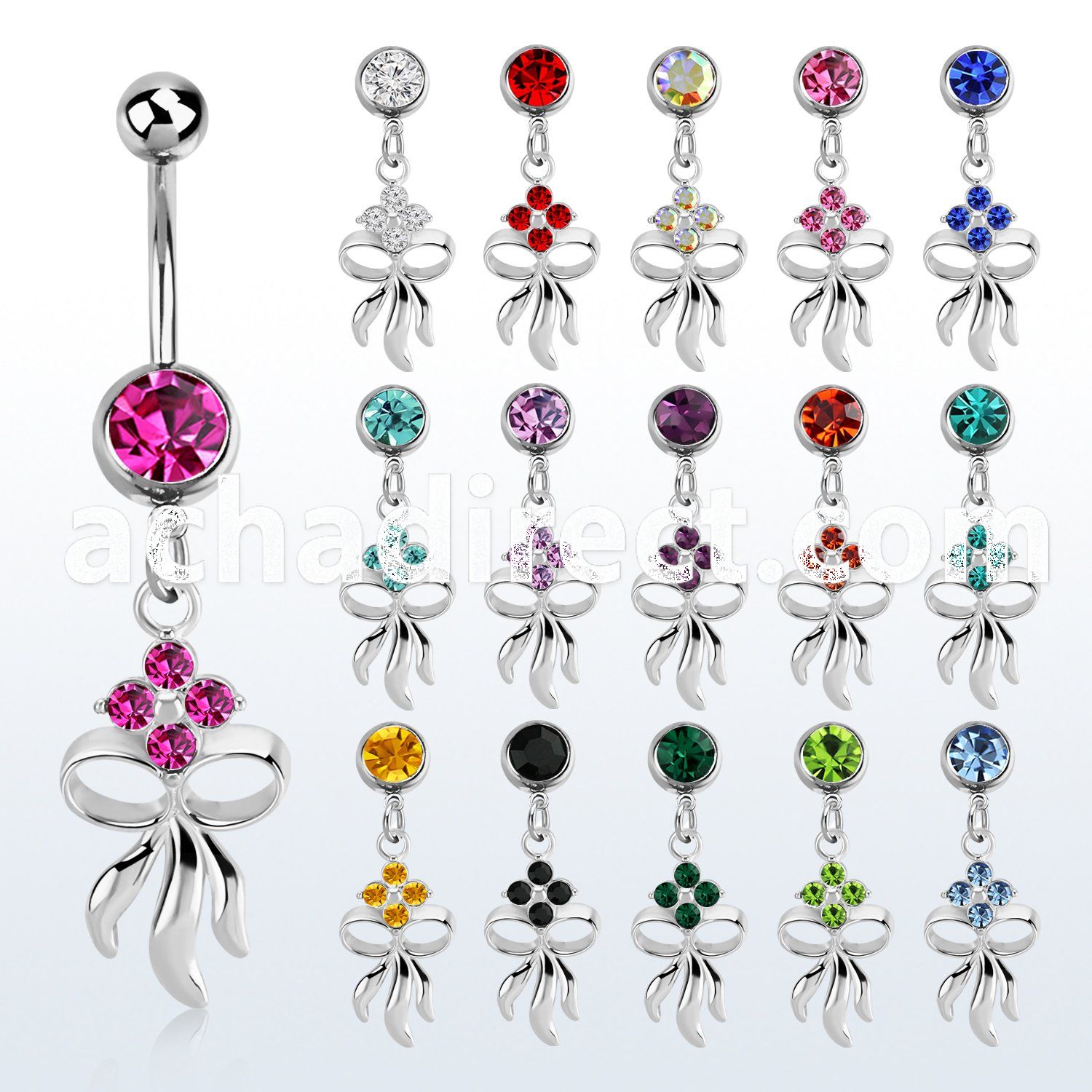 mcd508 316l steel belly banana w jewel ball dangling flower