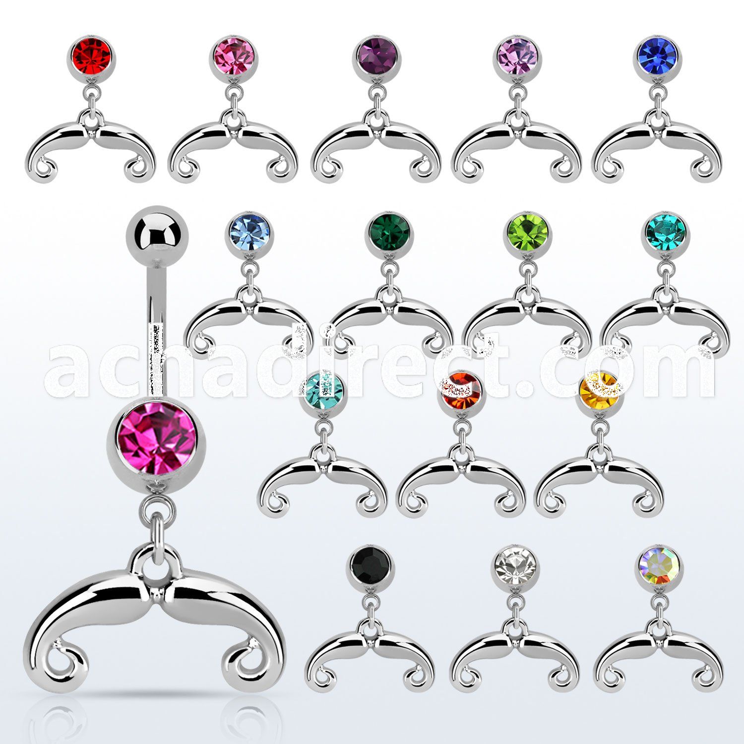 mcd516 steel belly banana w dangling french mustache design