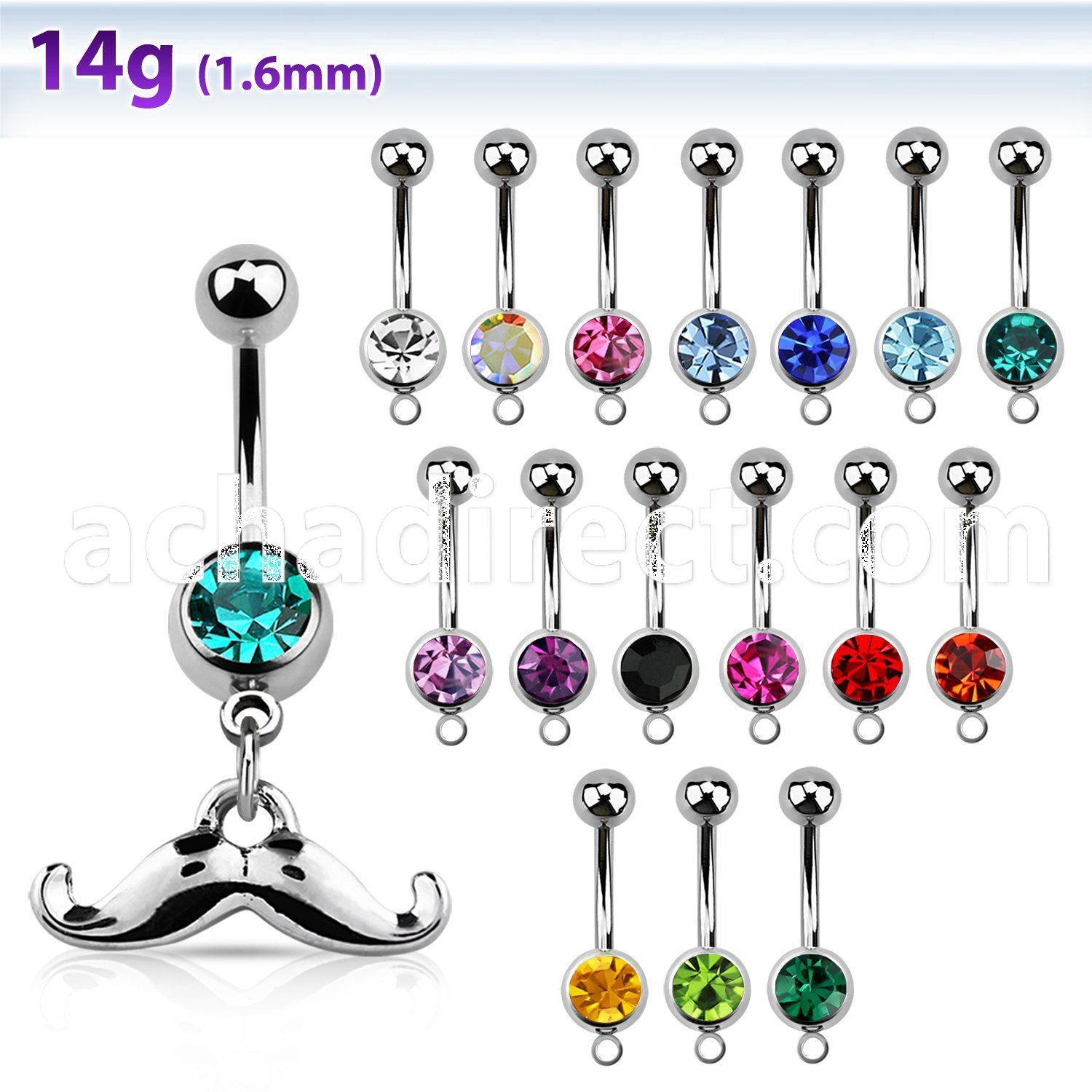 mcd517 steel belly banana w dangling up turned mustache design