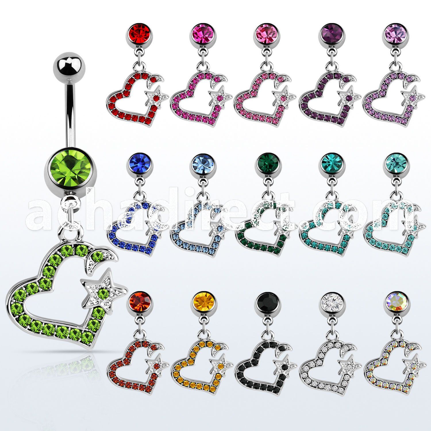 mcd527 steel belly banana w dangling crystal studded heart