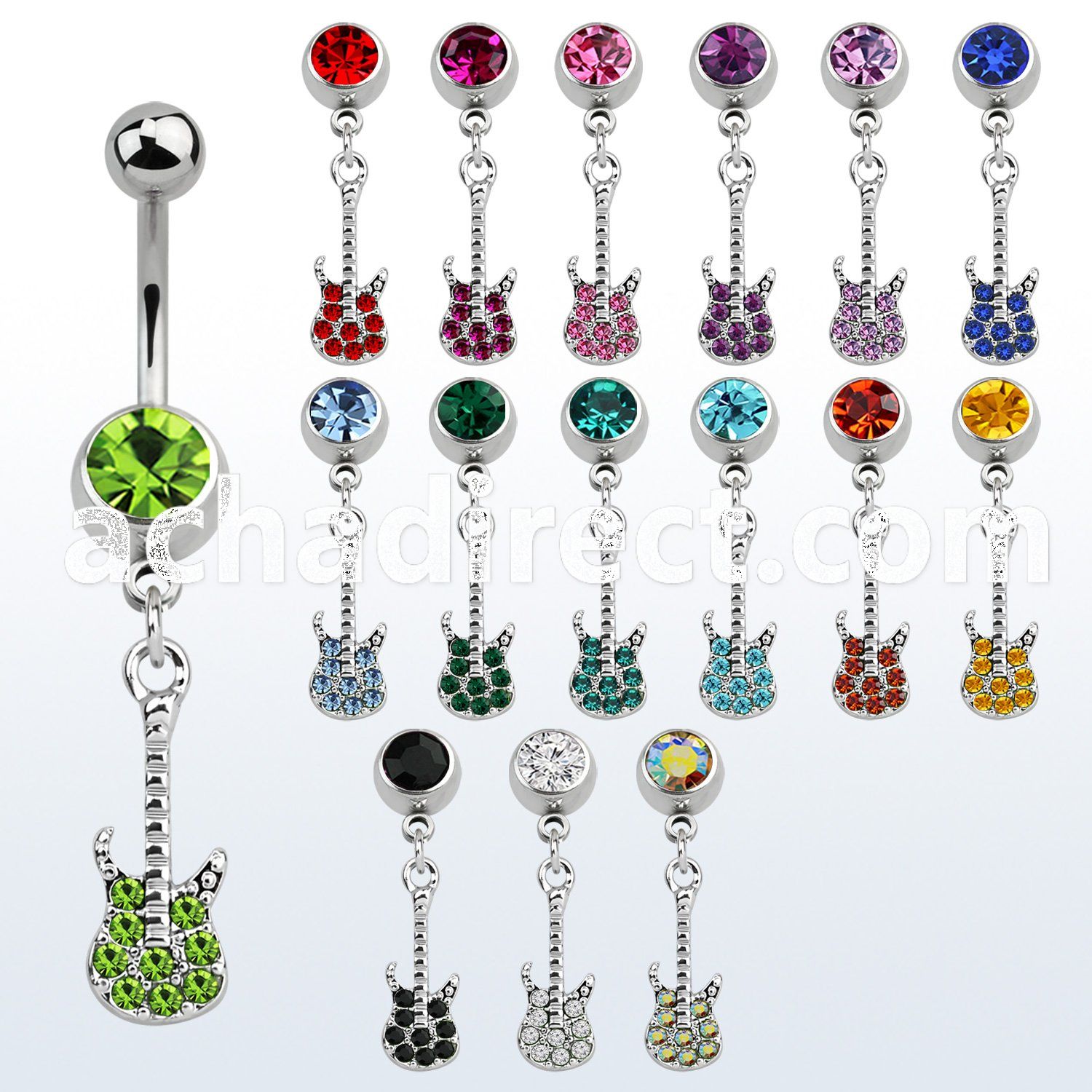 mcd538 steel belly banana, w dangling crystal studded guitar