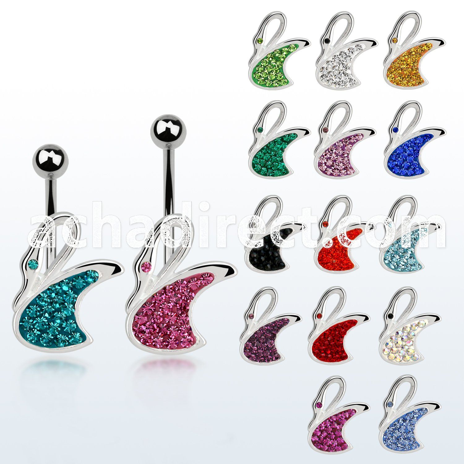 mcd549 steel belly banana w swan shape w ferido glued crystals