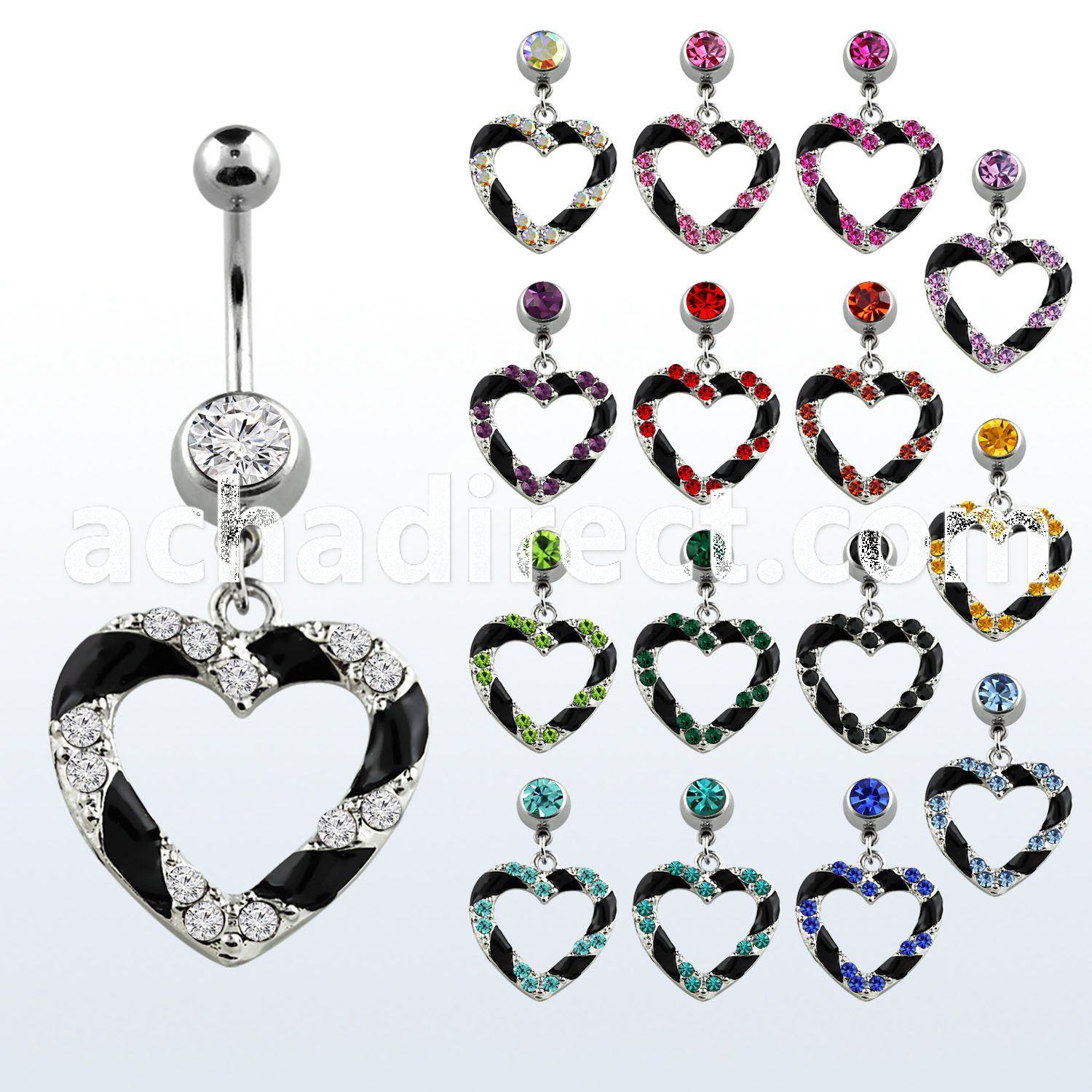 mcd551 steel belly banana w dangling heart black crystal