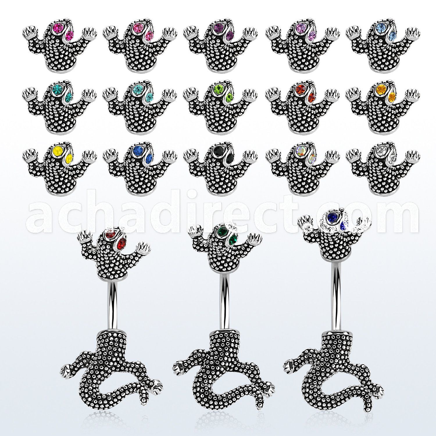 mcd556 316l 316l steel belly ring with crystal eyed chameleon