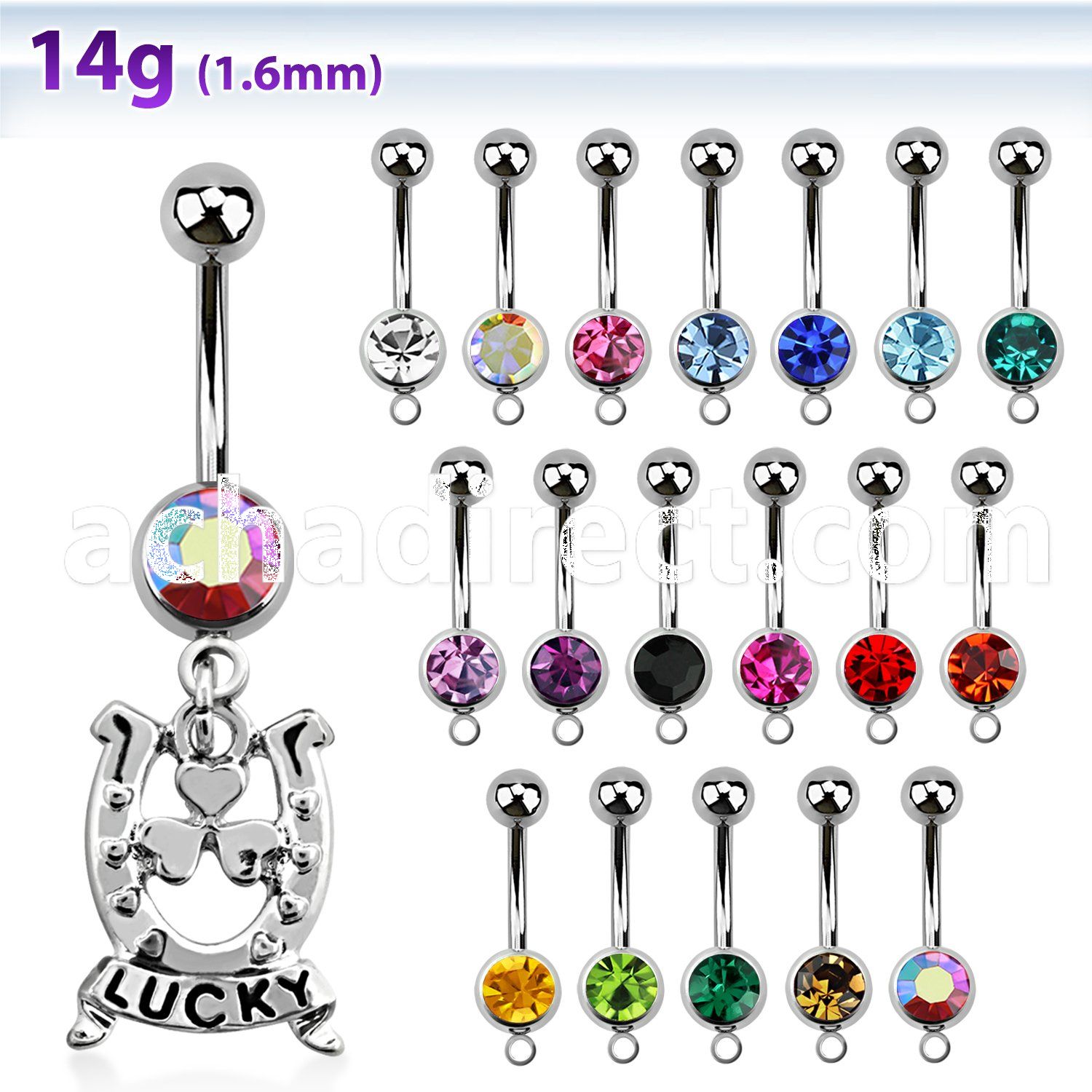 mcd572 316l steel belly banana with dangling horseshoe