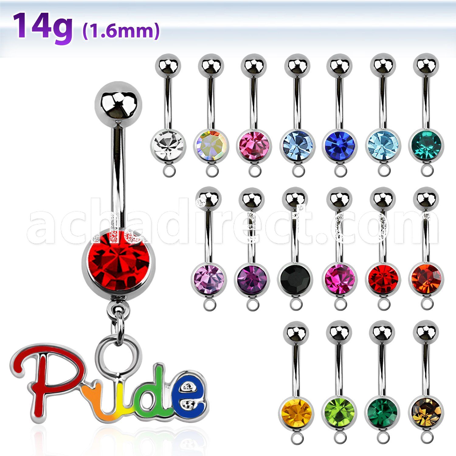 mcd648 316l steel belly banana with dangling gay pride slogan