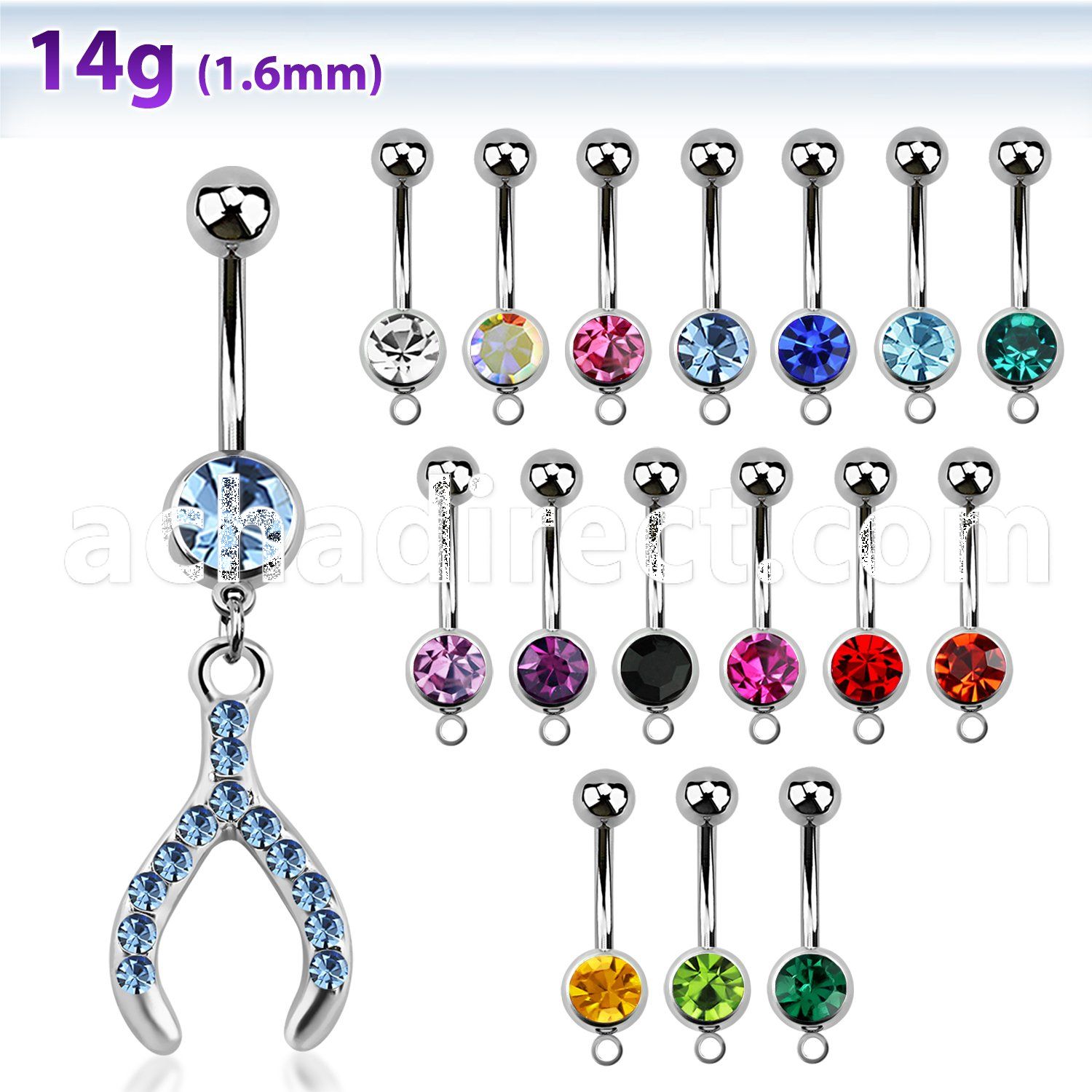 mcd669 belly banana w a dangling crystal studded wish bone