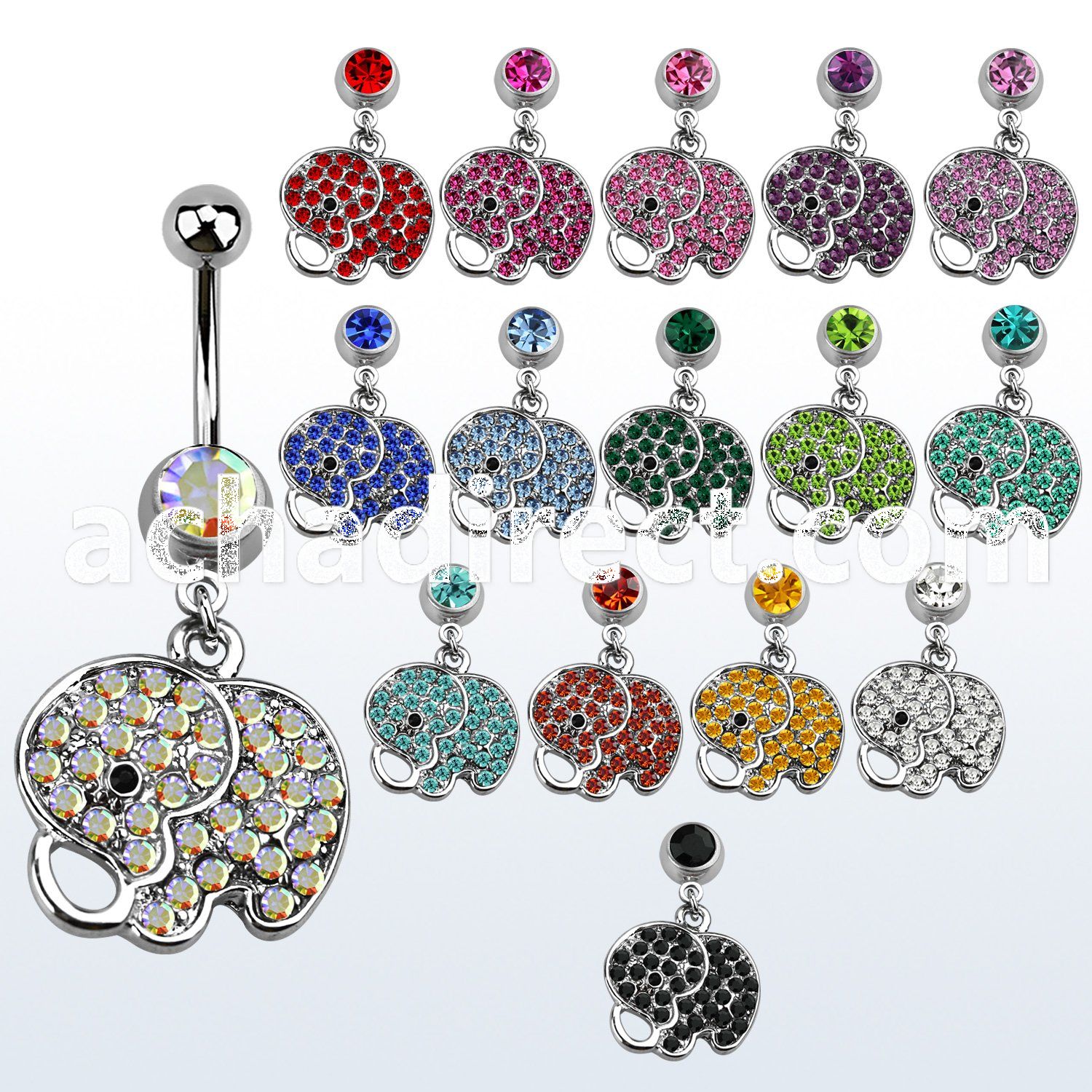 mcd690 belly banana w a dangling crystal studded baby elephant