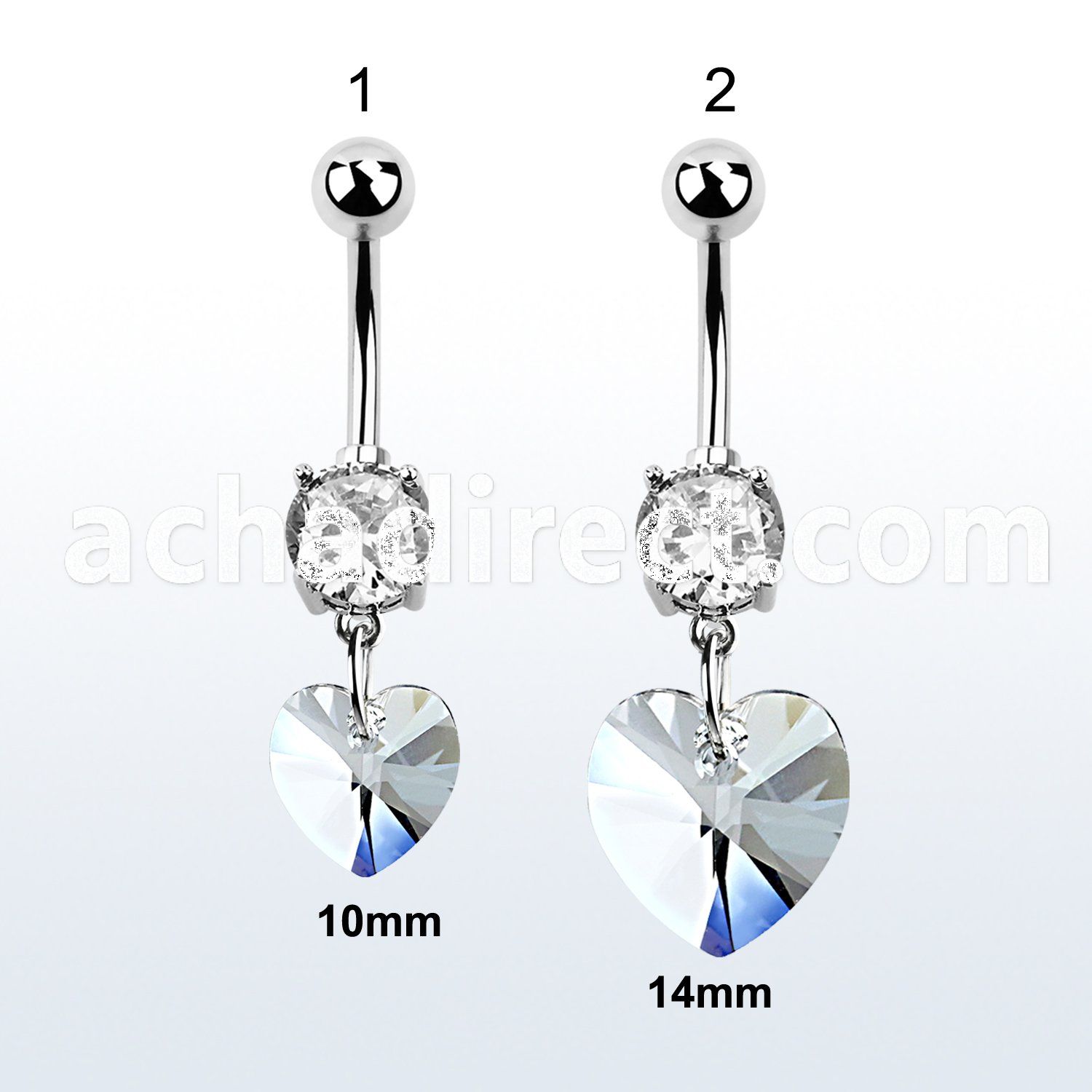 mcd715 steel belly banana w a dangling heart shaped crystal