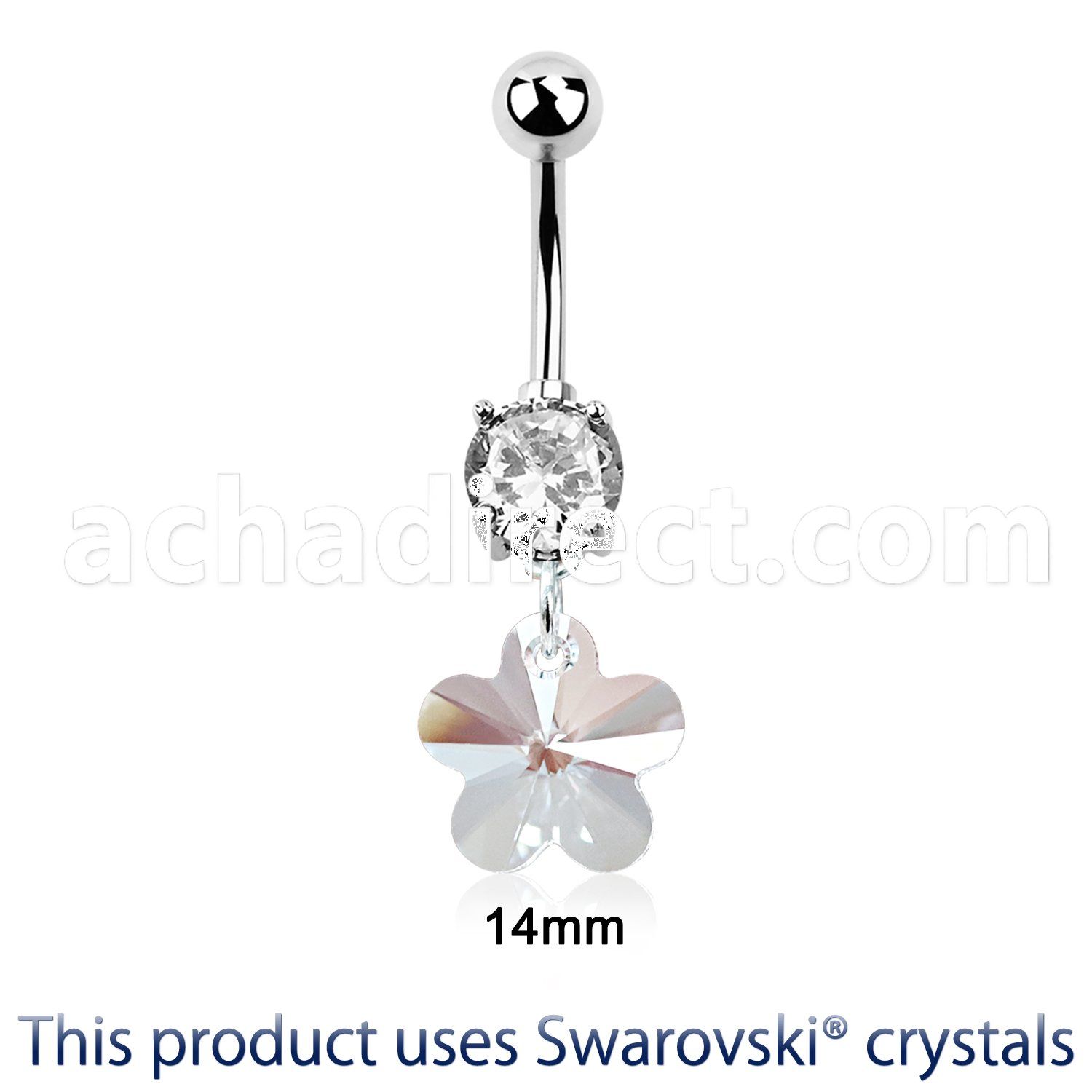 mcd720 steel belly banana w a dangling flower swarovski crystal