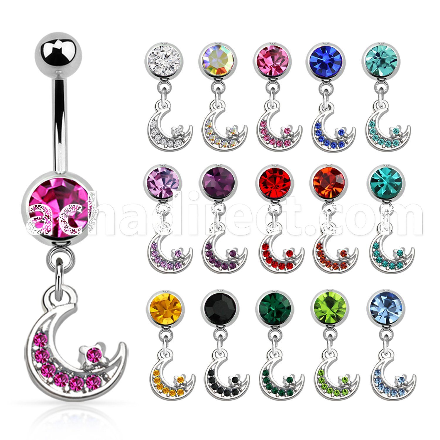 mcd734 steel belly banana w dangling moon w crystals