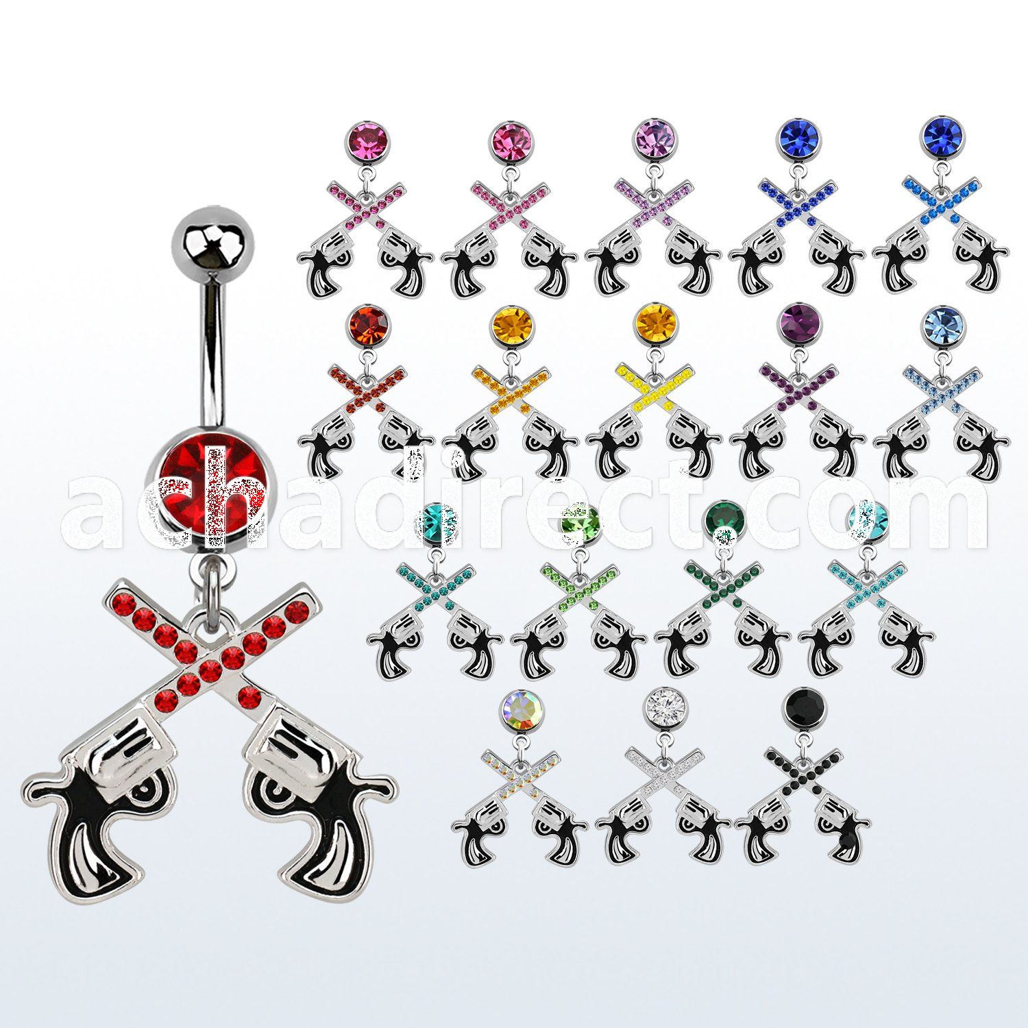 mcd750 steel belly banana w dangling crossed pistol w crystal