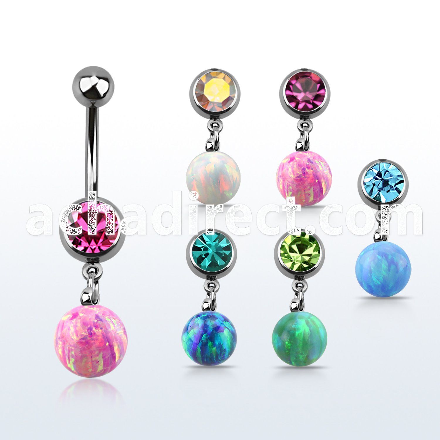 mcd754 steel belly banana w dangling 8mm synthetic opal ball