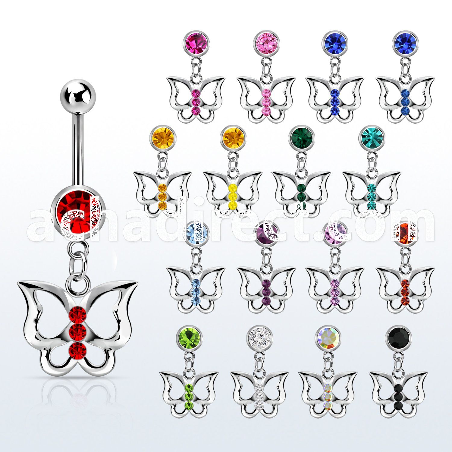 mcd760 steel belly banana w dangling butterfly w crystals