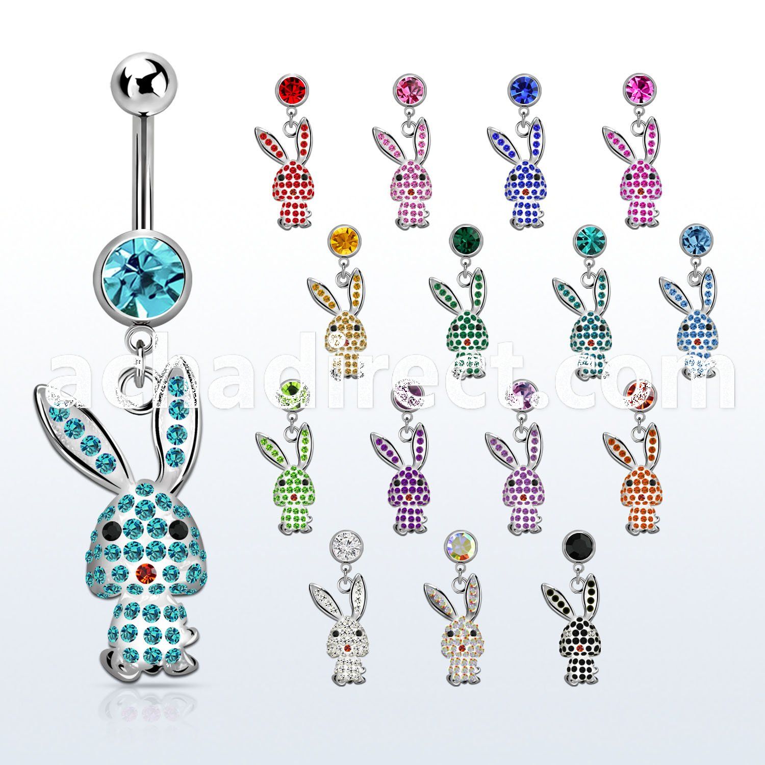 mcd766 steel belly banana w dangling crystal studded rabbit 