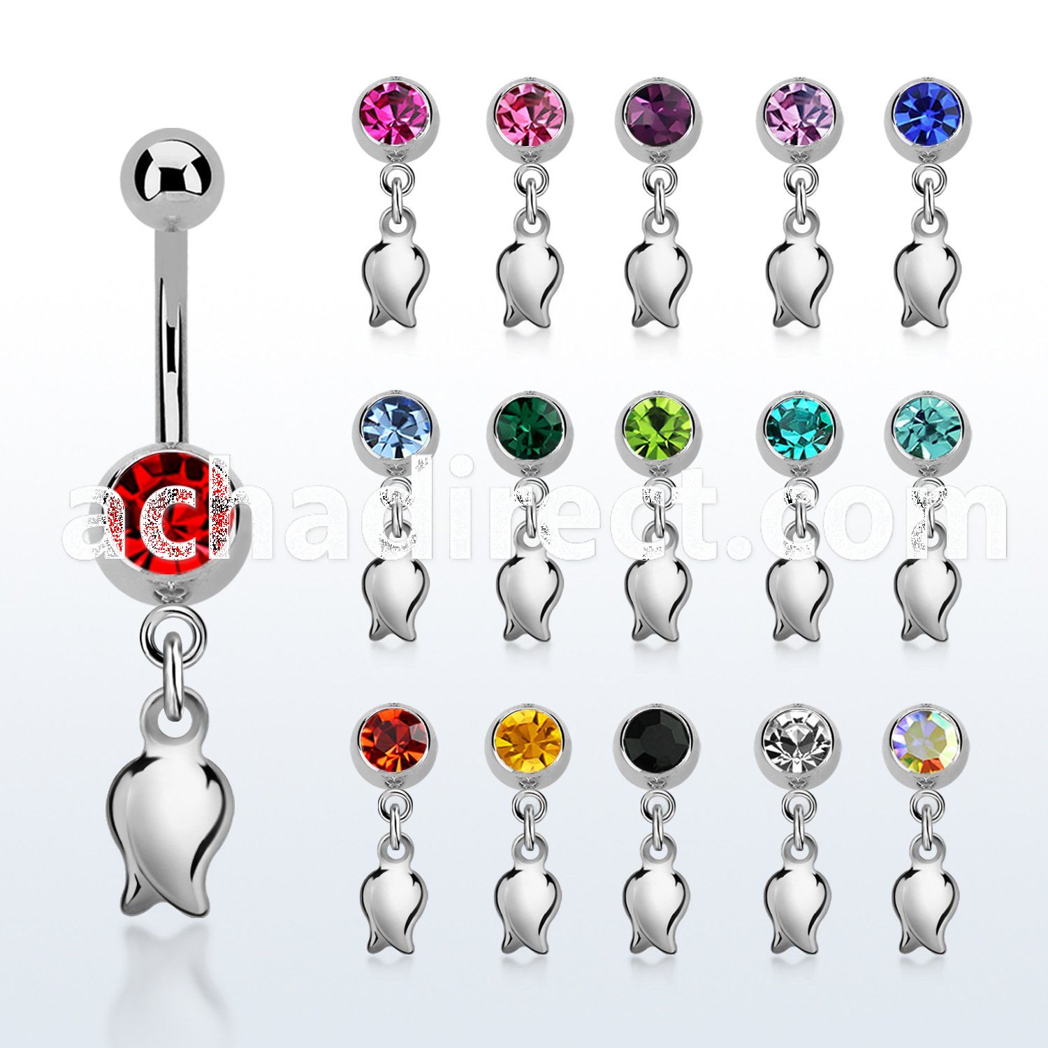 mcd767 steel belly banana, 14g w jewel ball w a dangling tulip 