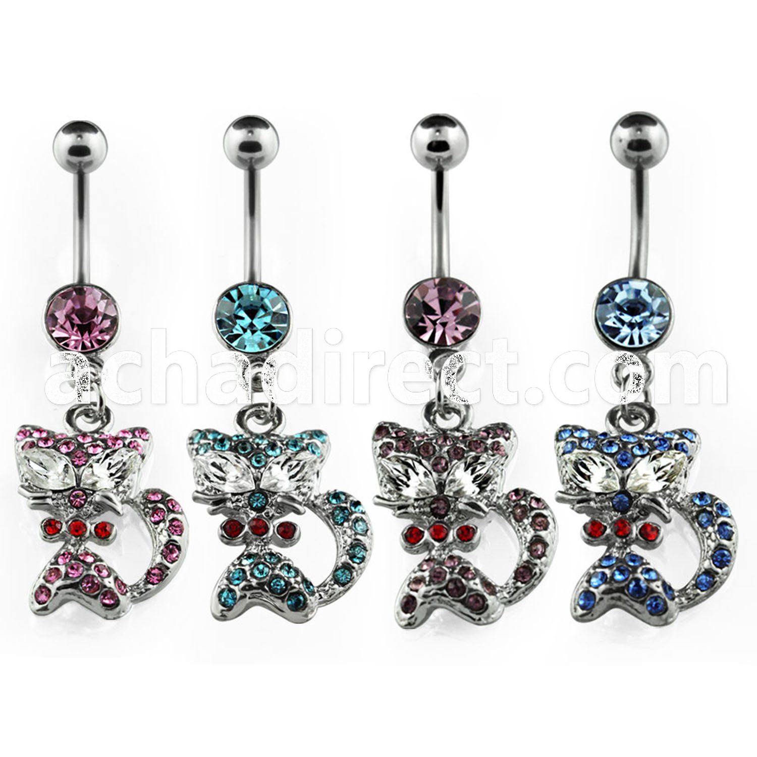 mcdct4 316l steel banan with jewel ball crystal cat