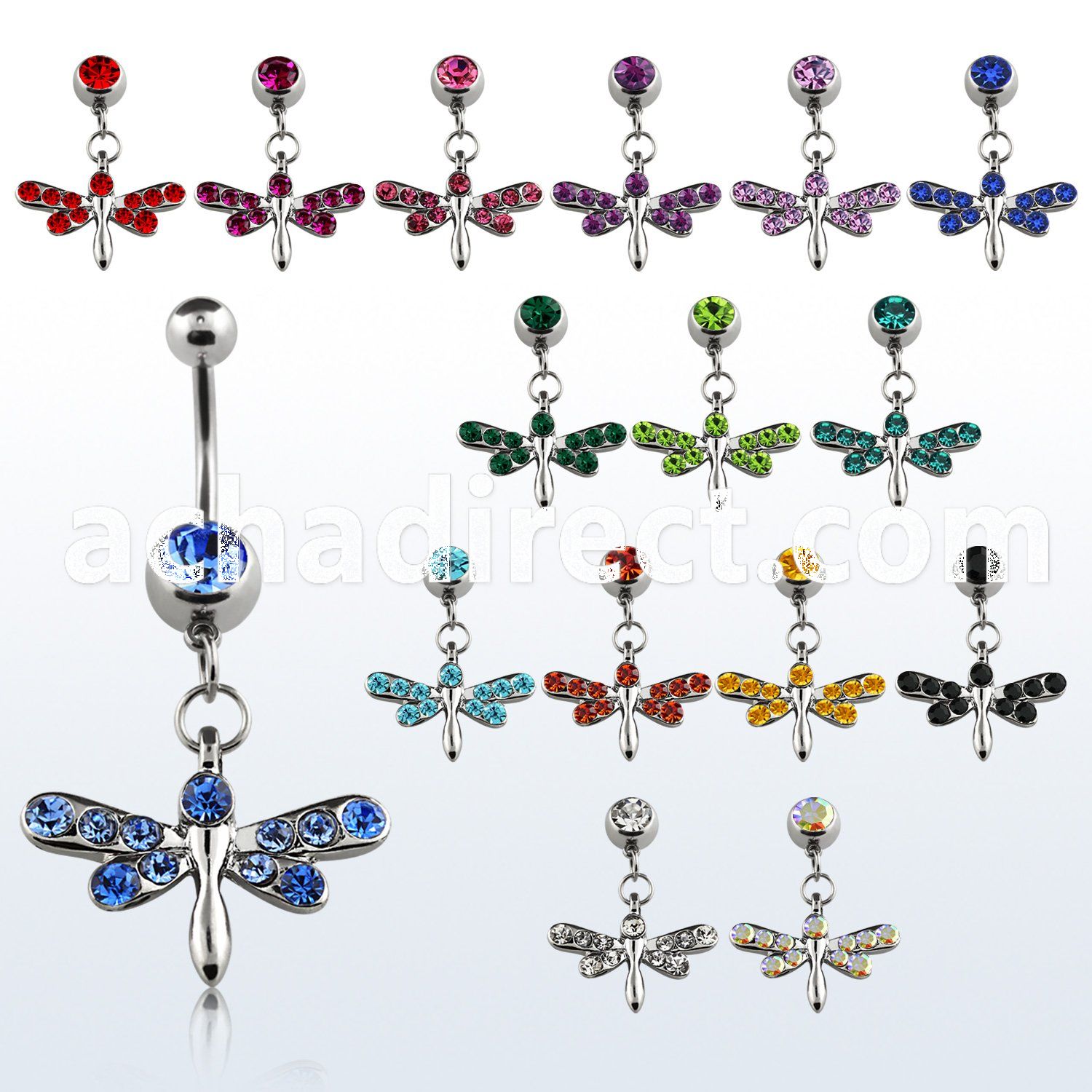 mcddg 316l steel belly banana w dangling crystal dragonfly