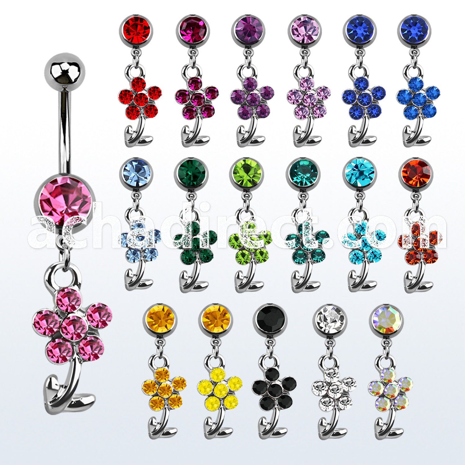 mcdfl15 316l steel belly banana with jewel ball crystal flower