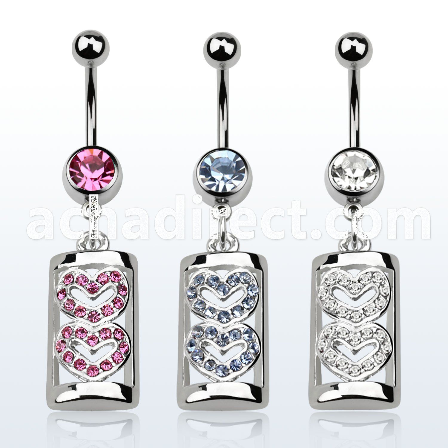 mcdhrc8 316l steel belly banana with 2 hearts on pendant