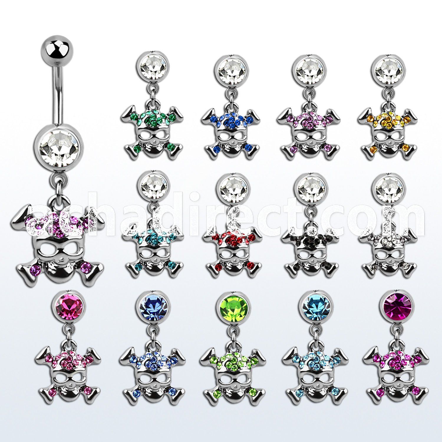 mcdsk4 316l steel belly banana with jewel ball crystal skull