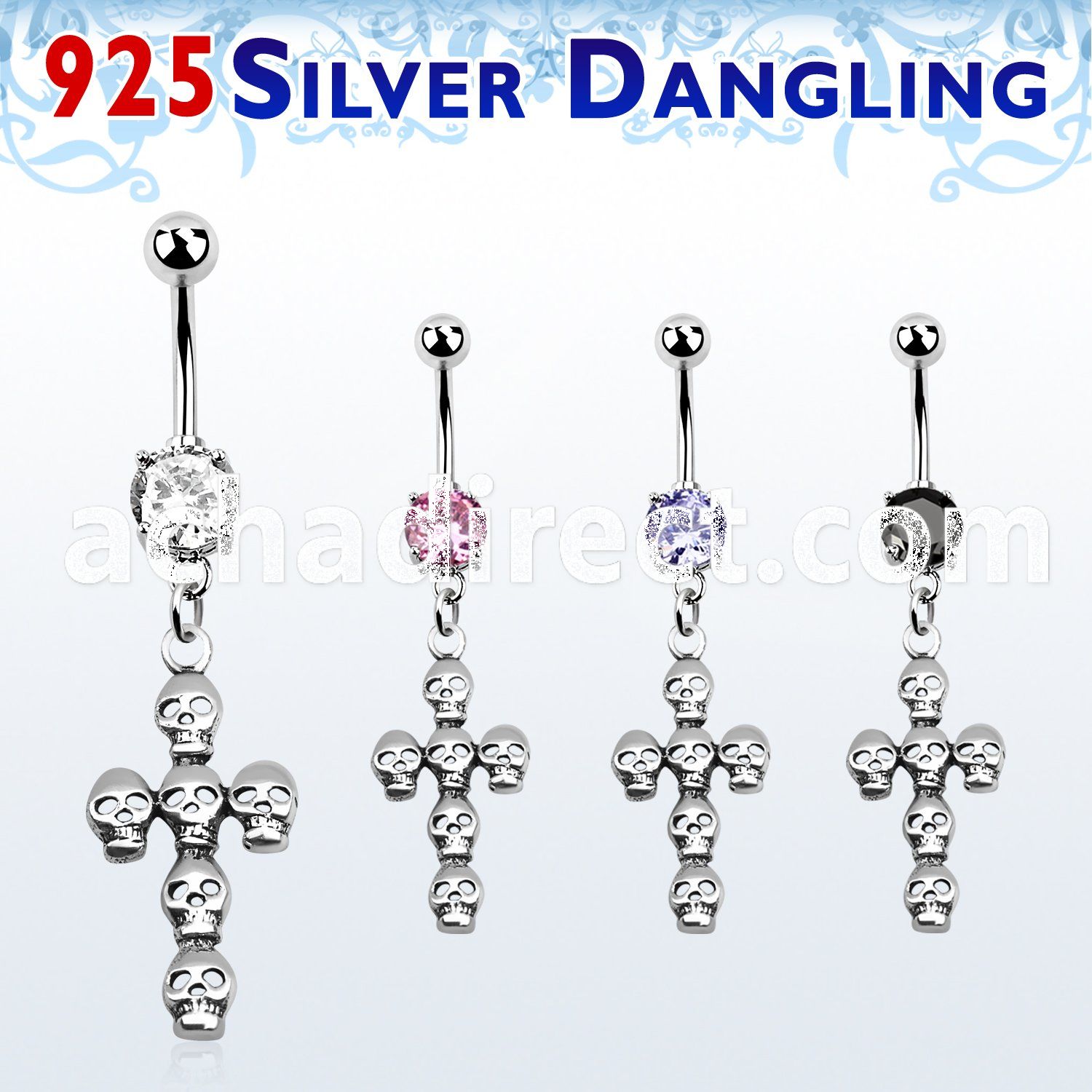 mcdvd11 belly banana w dangling silver cross formed by skull