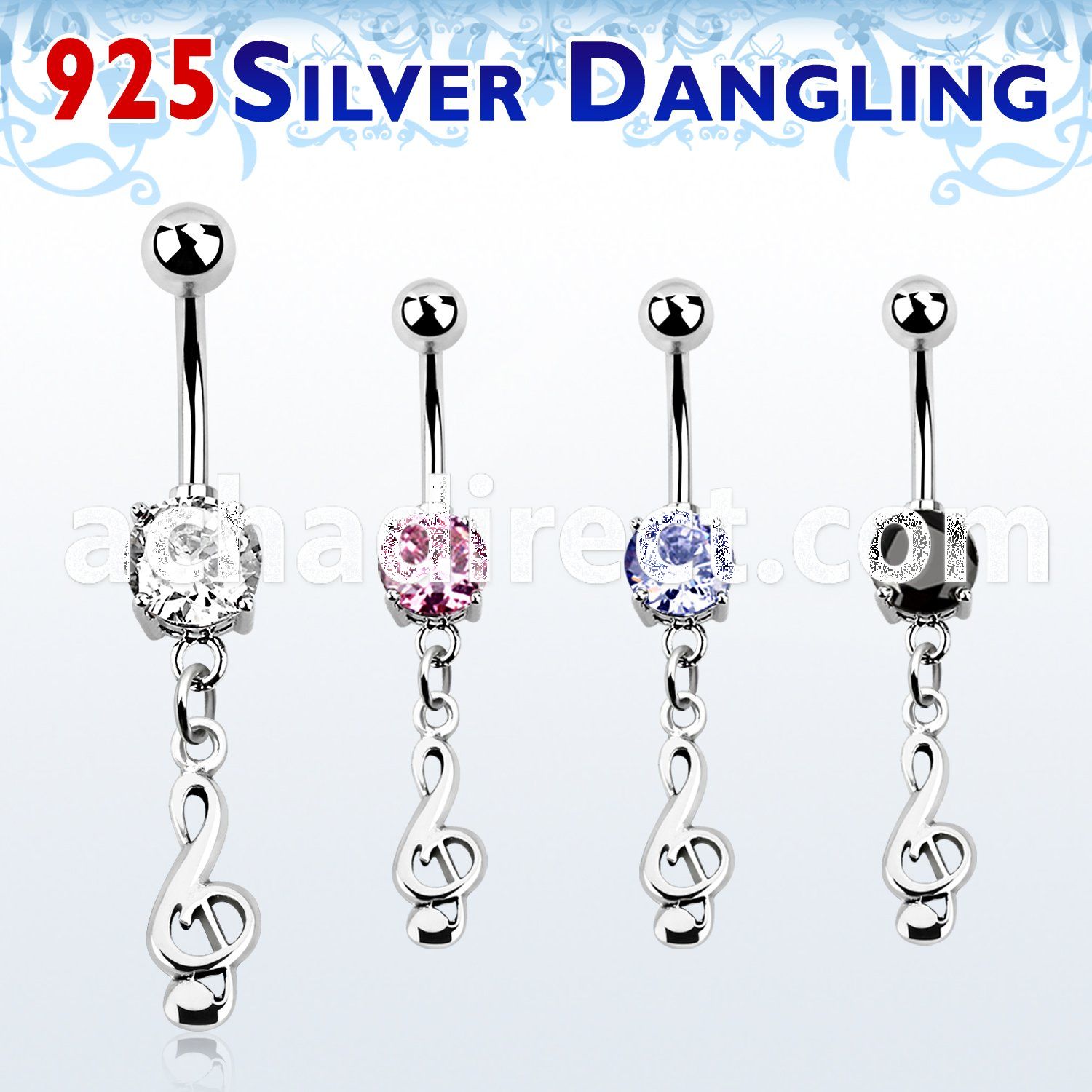 mcdvd17 steel belly banana w round cz silver musical note