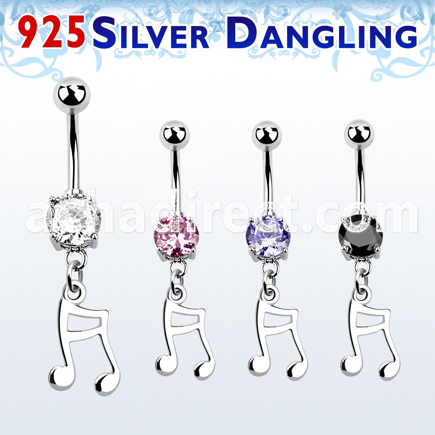 mcdvd20 steel belly banana w round cz stone silver melody sign