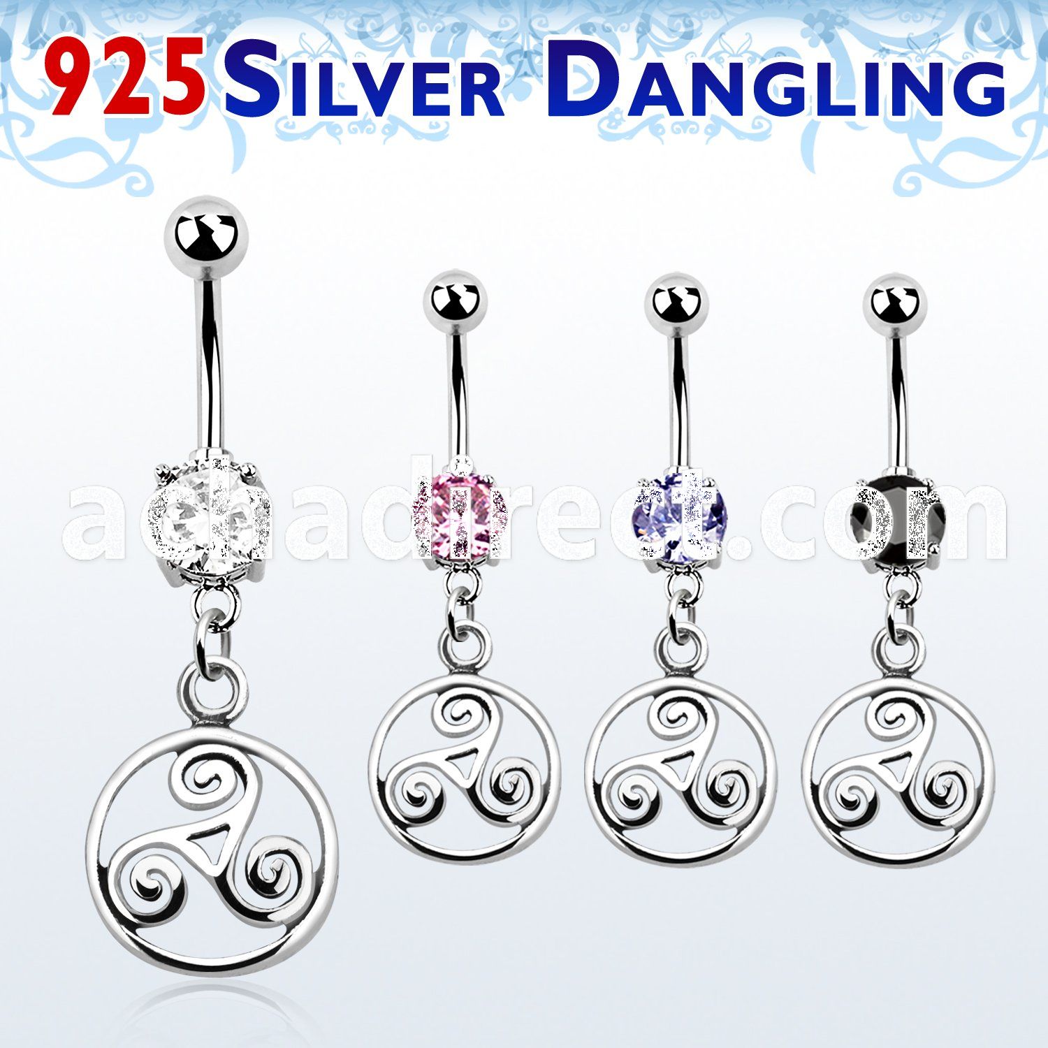 mcdvd23 steel belly banana w round cz stone silver triskele