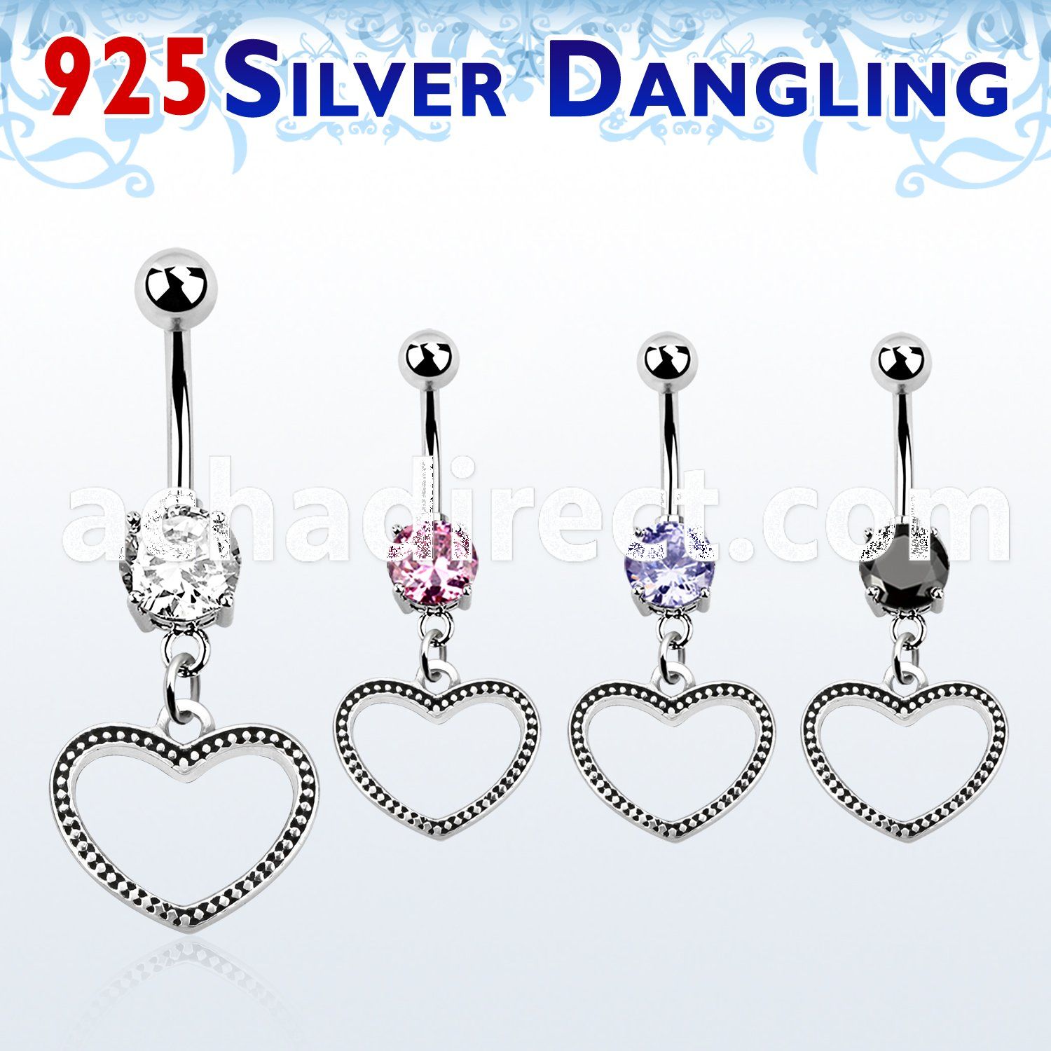 mcdvd24 steel belly banana w round cz silver heart shaped